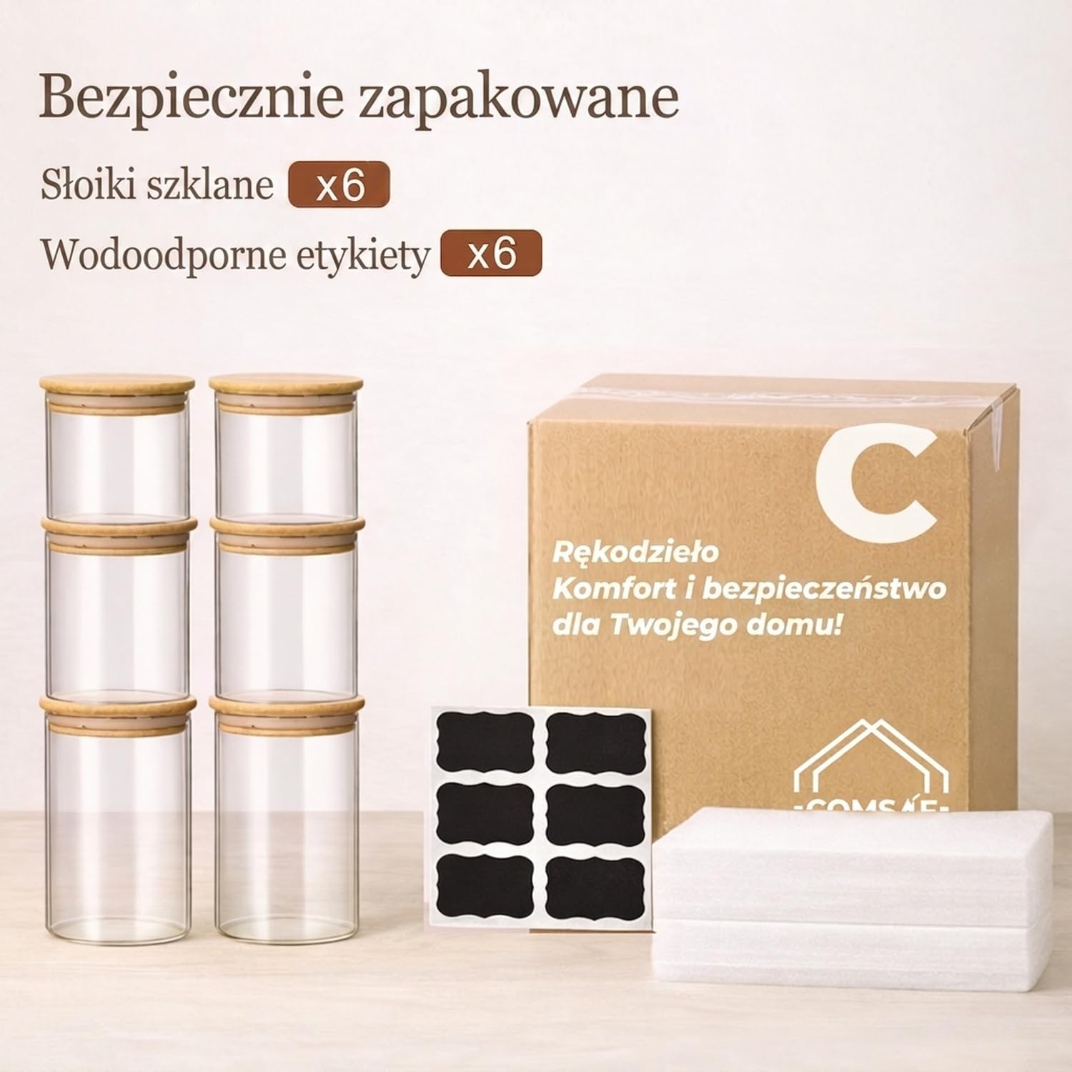Thumbnail 6 de ComSaf – zestaw 6 szklanych słoików 600–1400 ml z bambusowymi pokrywkami