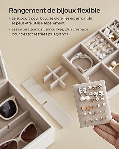 Detalle de SONGMICS Boîte à Bijoux 2 Niveaux avec Poignée – élégance avec rangement réfléchi