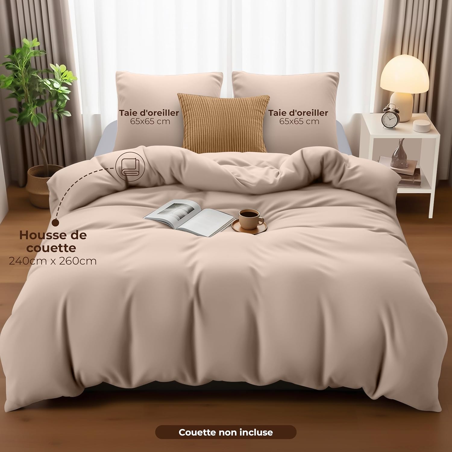 Thumbnail 3 de Housse de Couette Utopia Bedding 240x260 cm avec 2 taies 65x65 cm (Beige) – Microfibre brossée douce