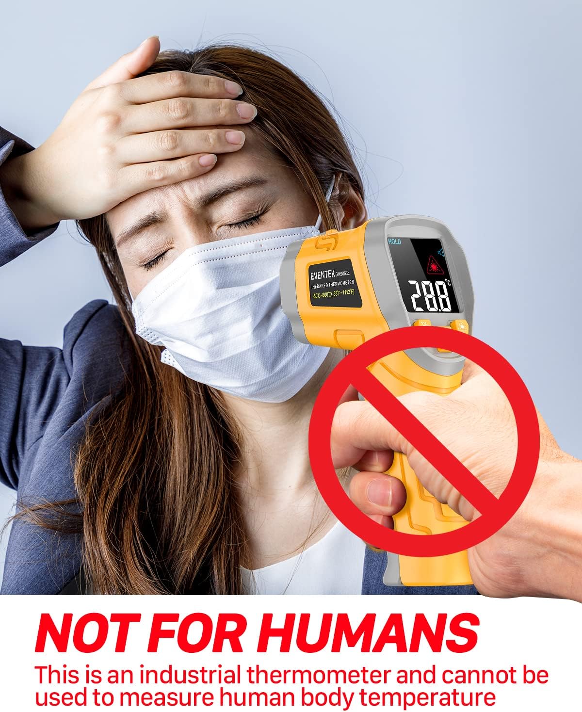 Thumbnail 6 de Eventek Termometro a infrarossi (laser) con emissività regolabile -50°C~600°C, LCD retroilluminato