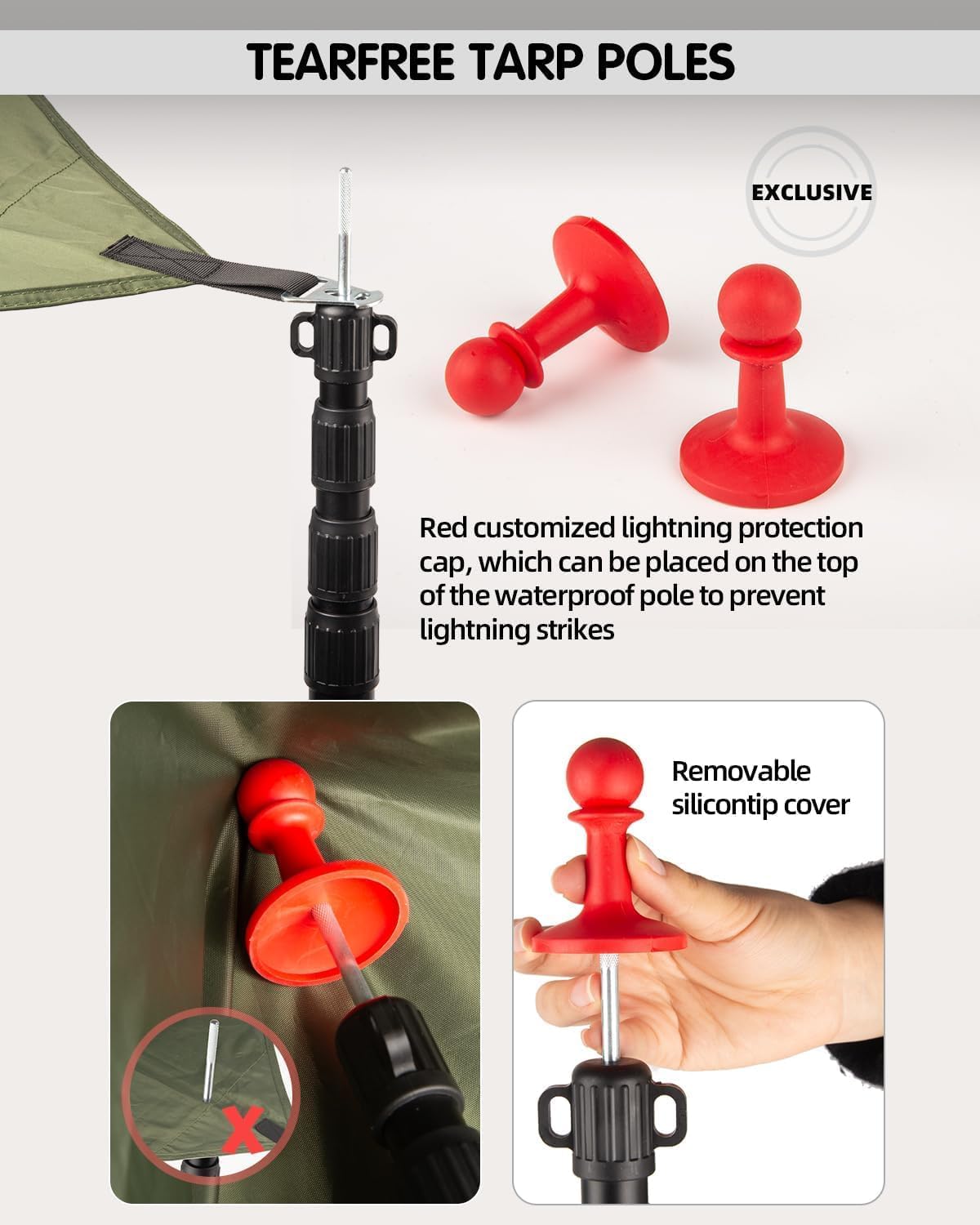 Thumbnail 3 de AVOFOREST telescoping tarp poles set (88–265cm) with lightning protection cap