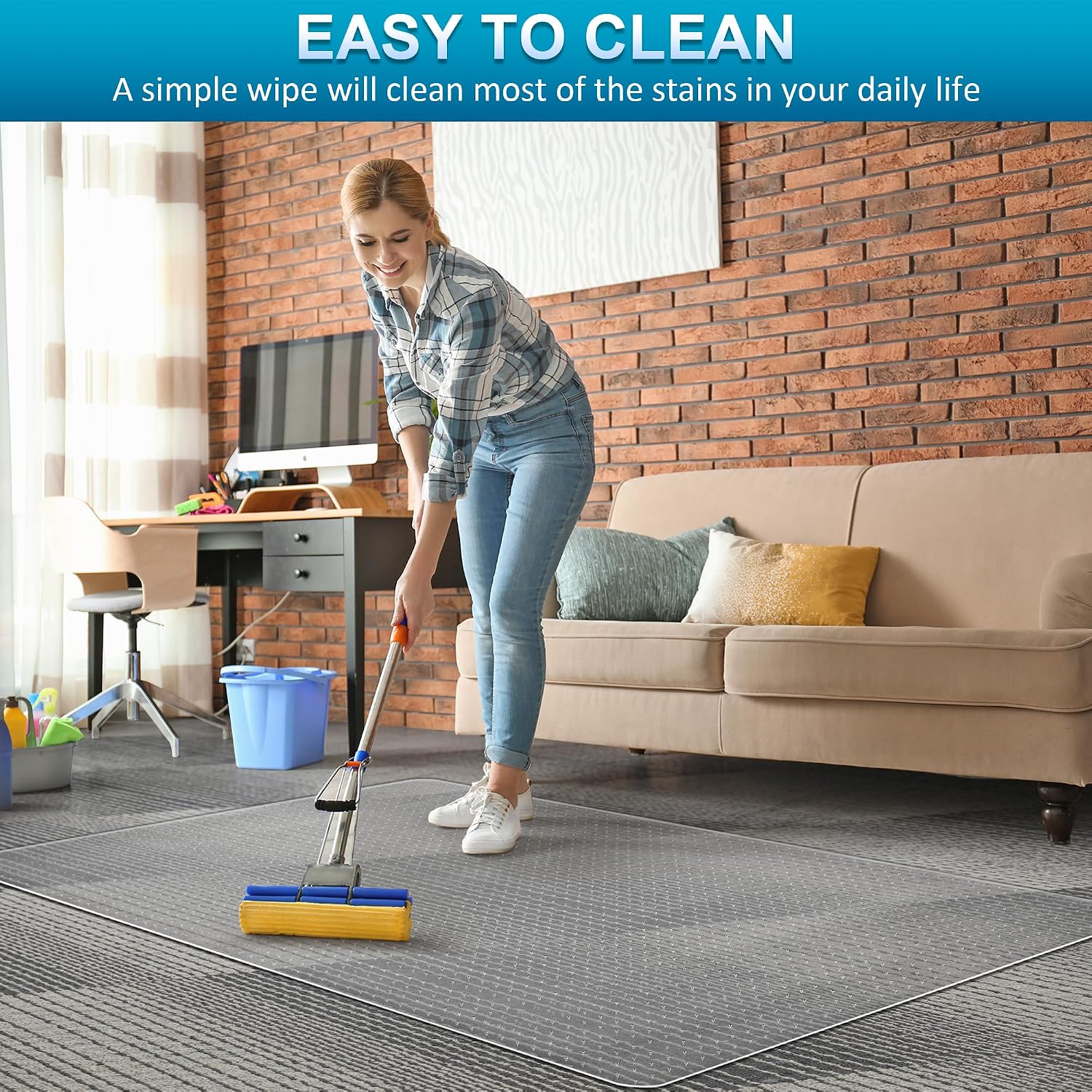 Thumbnail 4 de BesWin Office Chair Mat for Carpets (90x120cm) – Non-Slip PVC Floor Protector for Low Pile Carpets