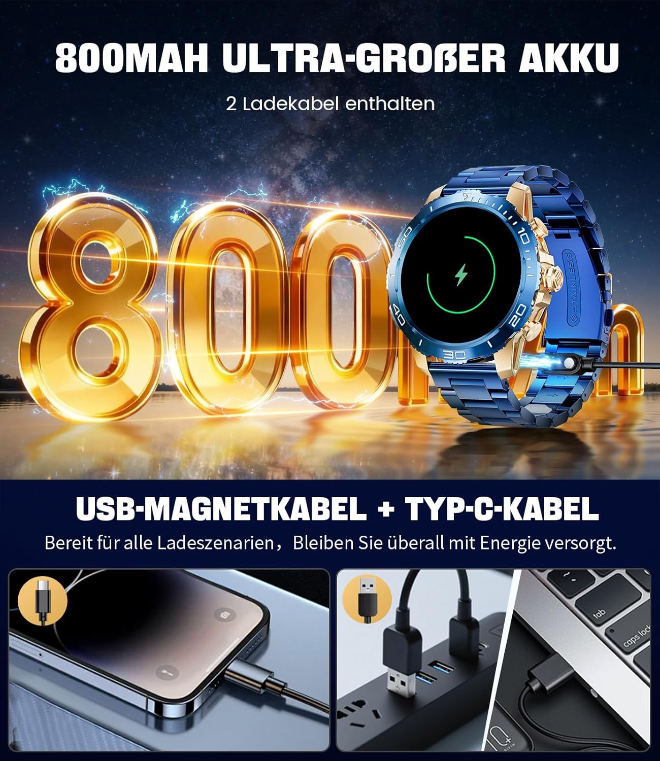 Thumbnail 2 de CHOOSETIME Montre Connectée Homme avec Écran AMOLED 1,43'' + 800 mAh — IP68, 200+ Modes Sport, Appels Bluetooth