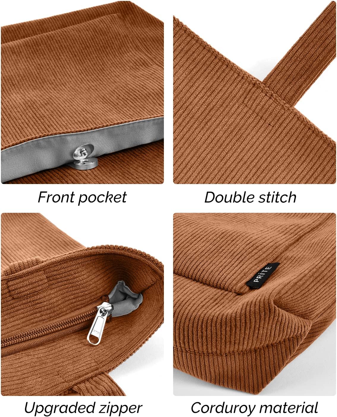Thumbnail 6 de Prite Corduroy Tote Bag for Women – Large Brown 2 with Zippered Main Compartment and Multiple Pockets