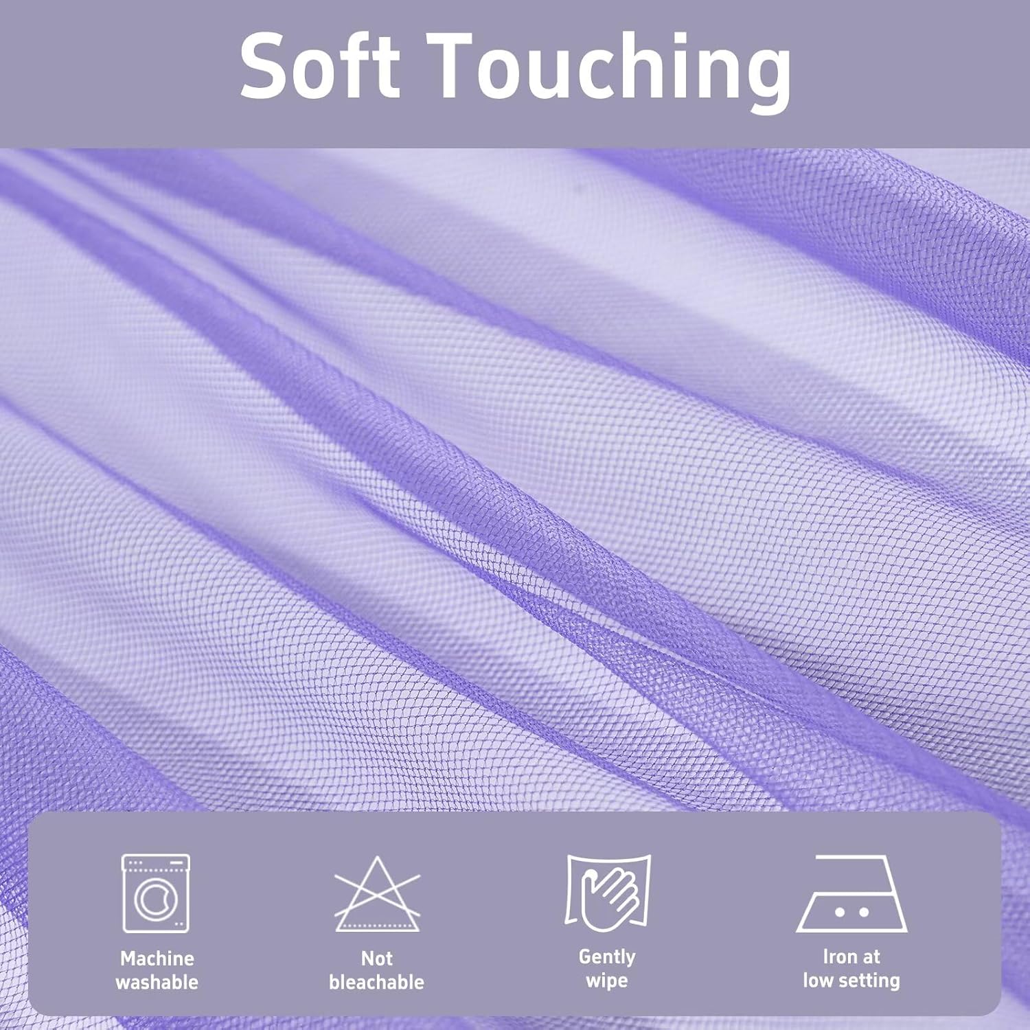 Detalle de Pacok Purple Voile Curtains, 72in Drop Net Curtain for Windows – W56 x L72 (142 x 183 cm) Purple