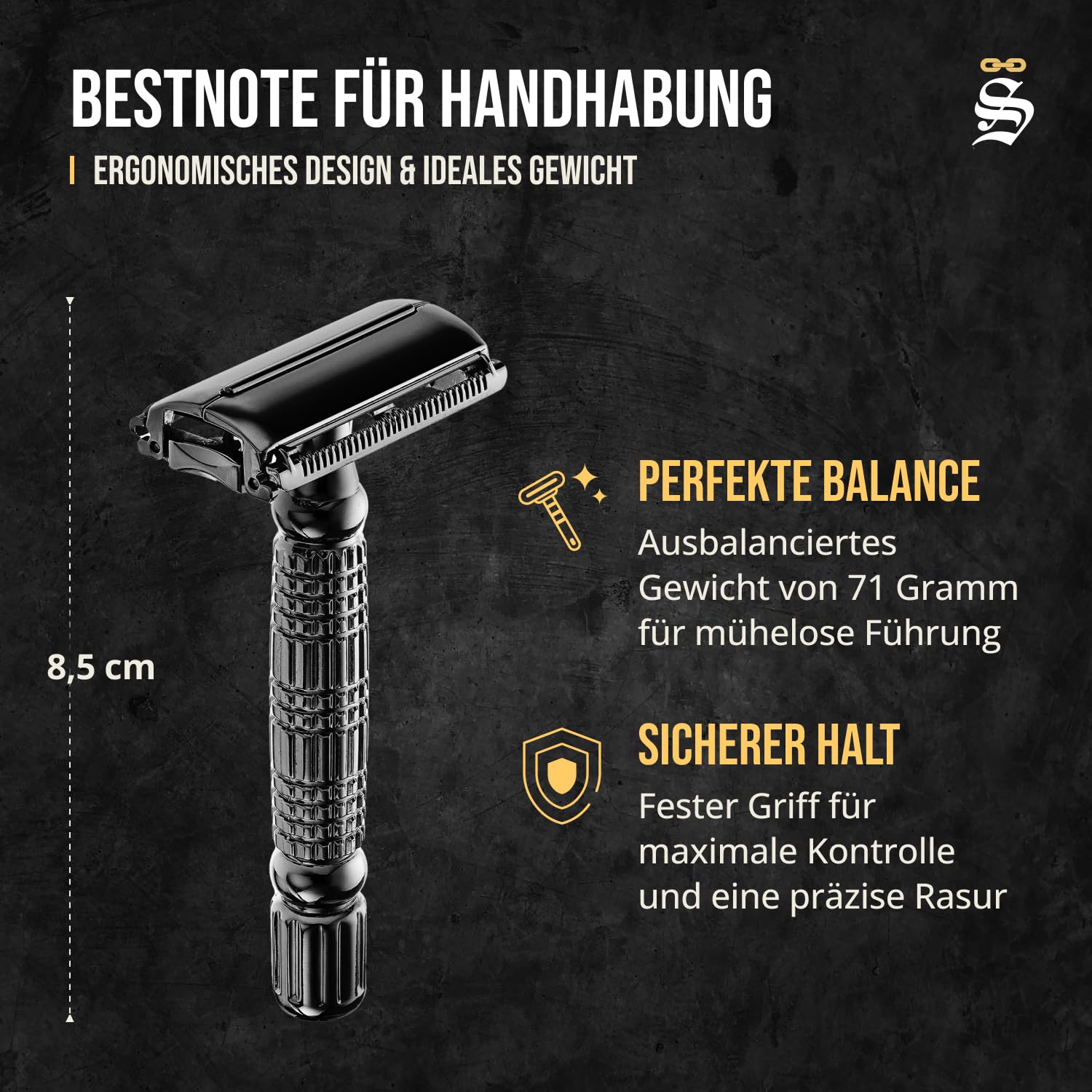 Detalle de Störtebekker Premium Rasierhobel Hamburg – Testsieger 12/2024 mit 10 Klingen & Leder-Etui