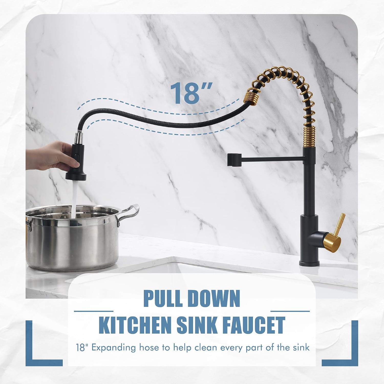 Detalle de GIMILI Black and Gold Kitchen Faucet with Pull-Down Sprayer
