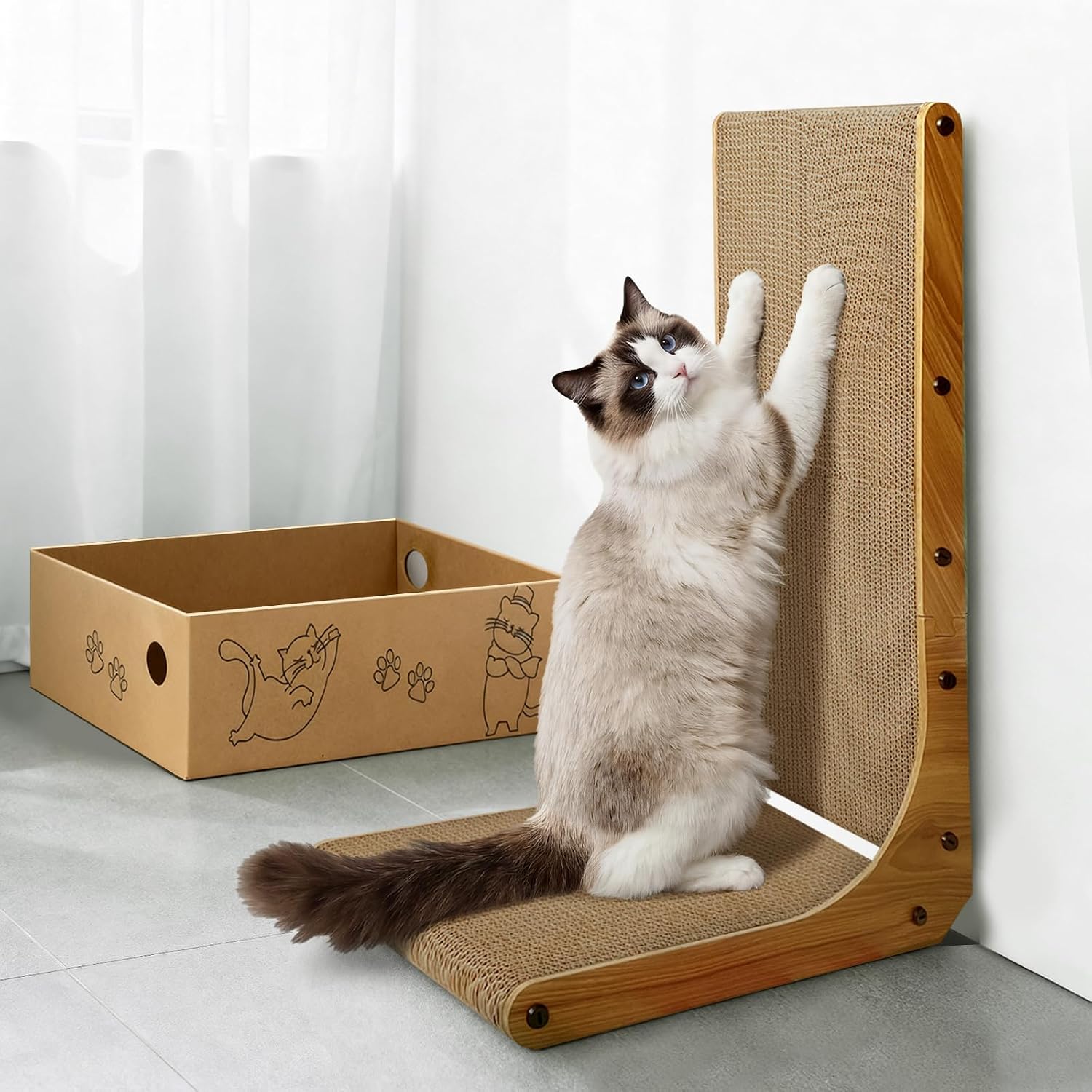 Detalle de AGYM Cat Scratcher, 26 inch L‑Shape Cardboard Scratching Pad for Indoor Cats