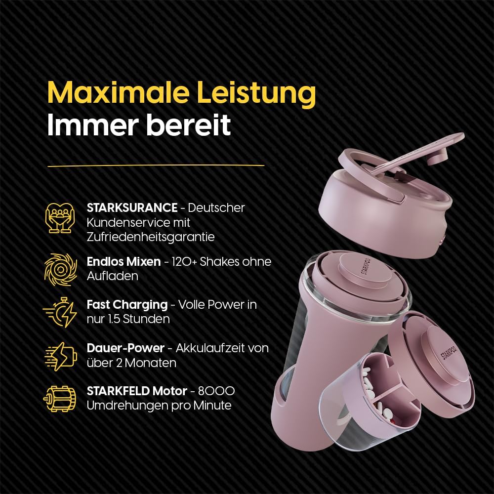 Thumbnail 4 de STARKSHAKE® V4 – Elektrischer Protein-Shaker, pink, 8000 UPM, USB-C, inkl. STARKPOD