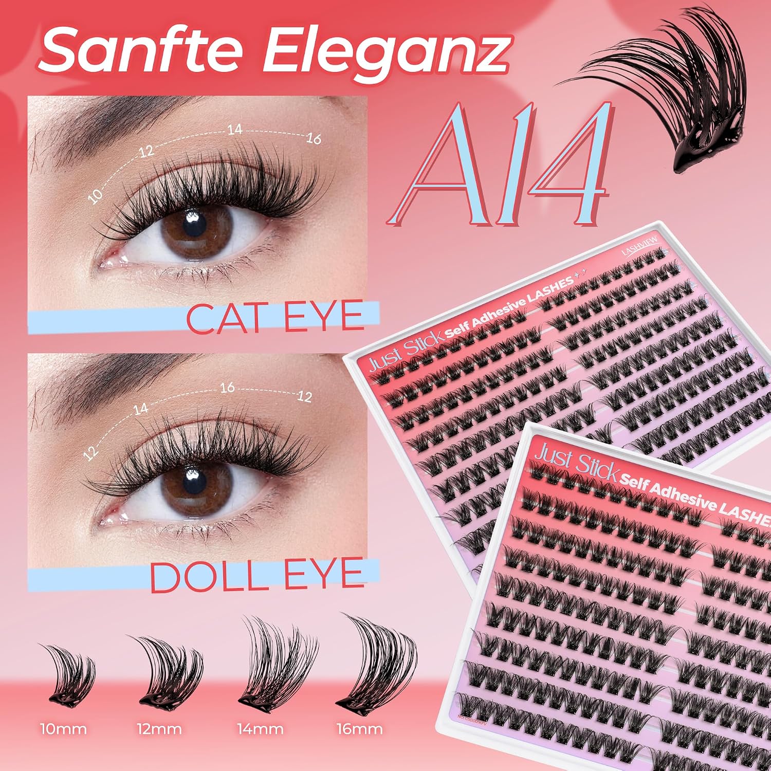 Detalle de LASHVIEW Selbstklebende Wimpern 198 Stück D-Curl – natürlicher Look, wasserfest