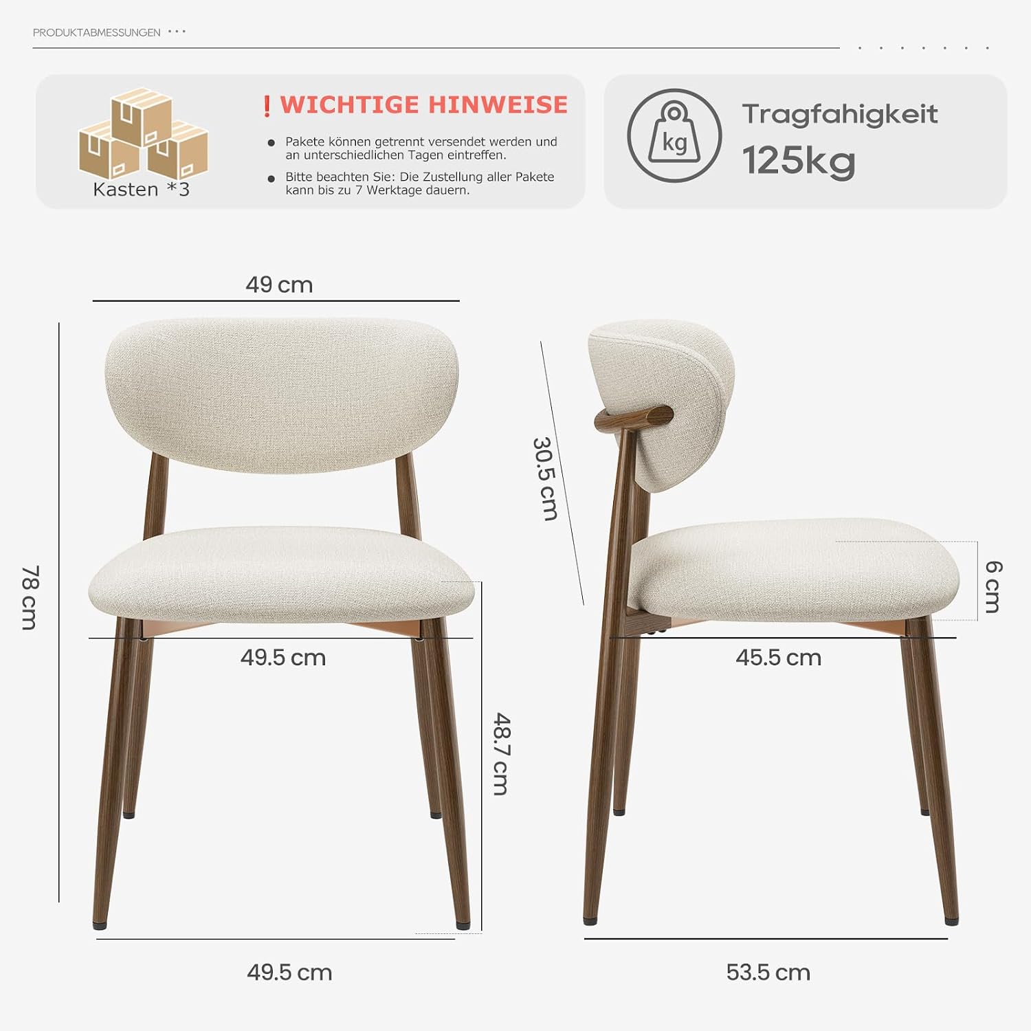Thumbnail 1 de COLAMY Küchenstuhl 6er-Set – Moderner Polsterstuhl mit Fester Rückenlehne, Beige, Metallbeine