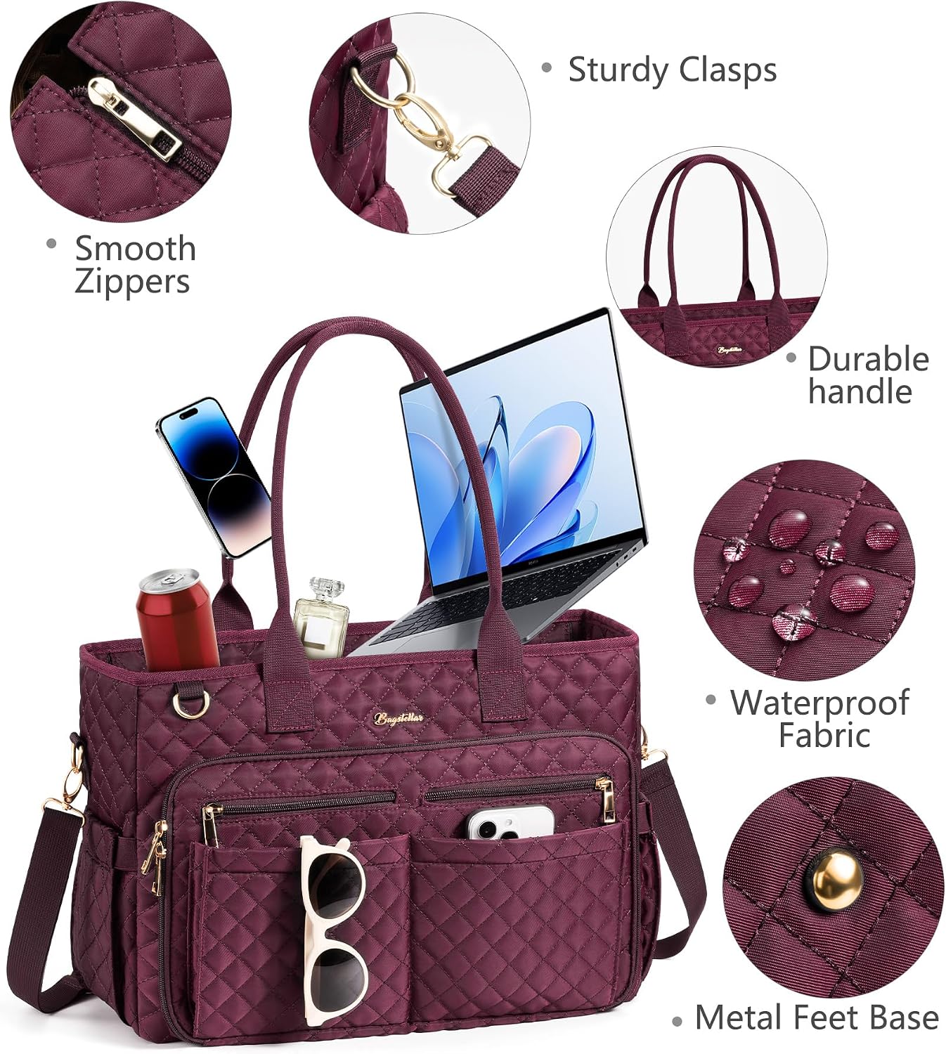 Thumbnail 6 de Bagstellar 15.6-Inch Laptop Teacher Tote, Quilted Work Bag with Insulated Pocket