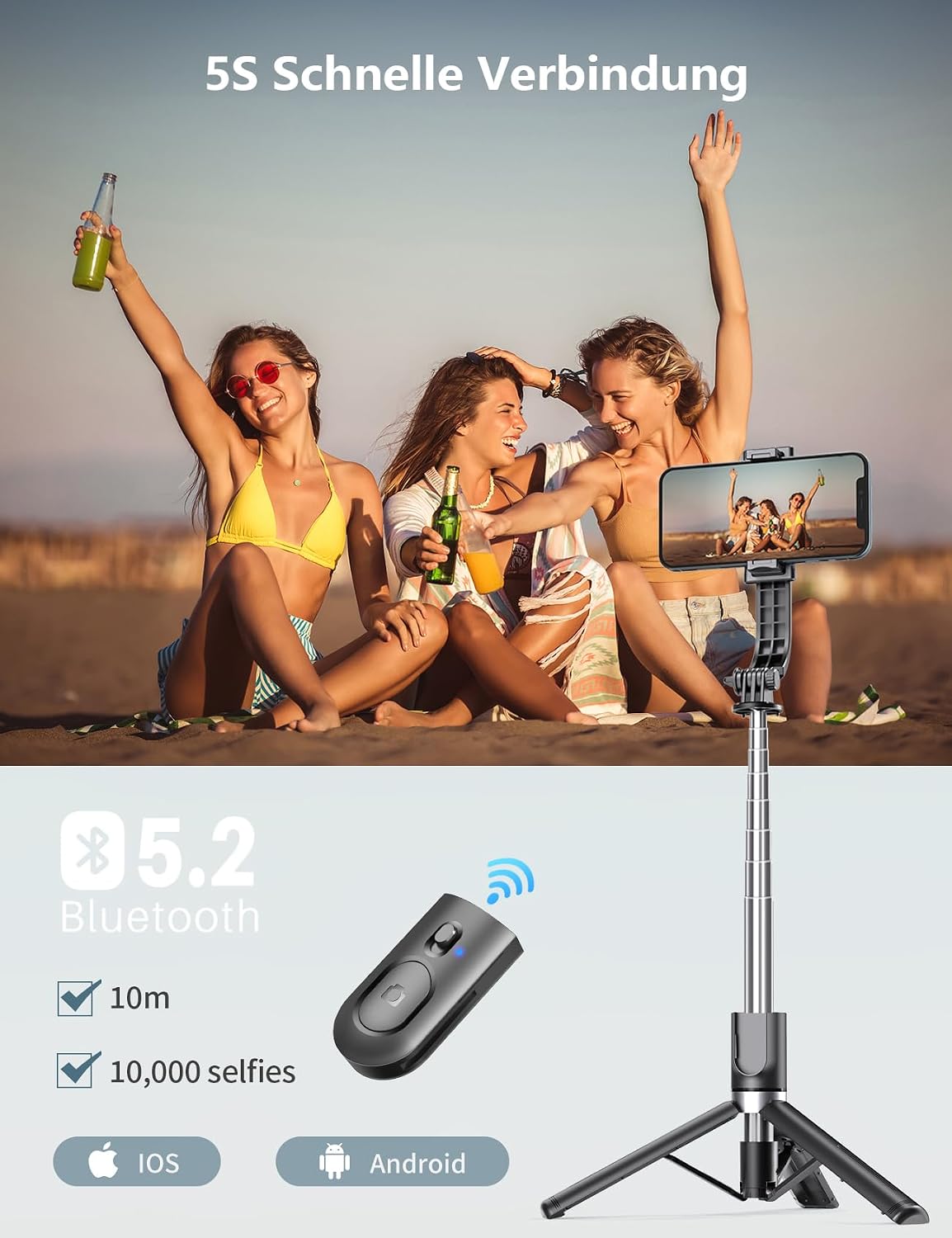 Thumbnail 4 de Selfie Stick Stativ 114 cm mit 2 Fülllichtern
