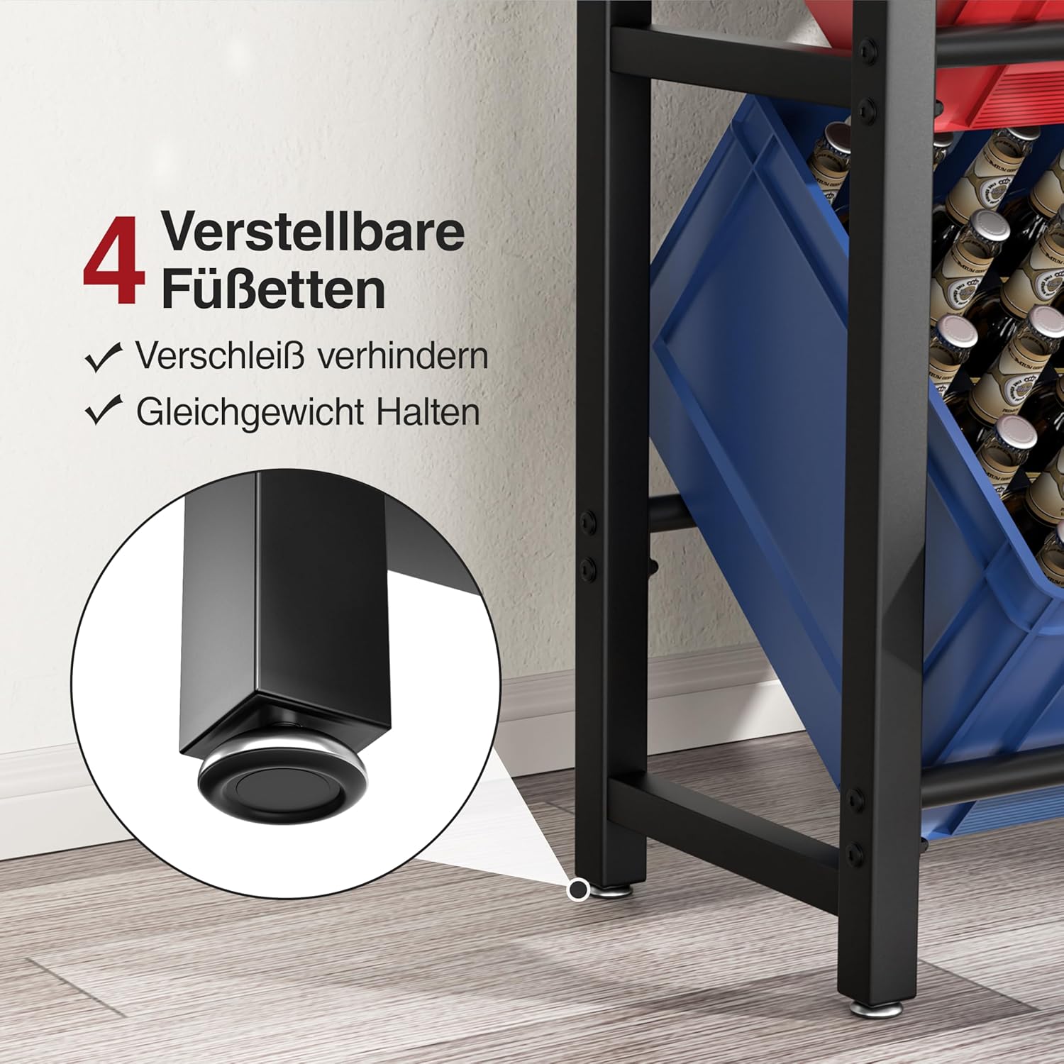Thumbnail 4 de Josmimic Getränkekistenregal für 4 Kästen mit Ablage – stabiles Metallregal in Schwarz
