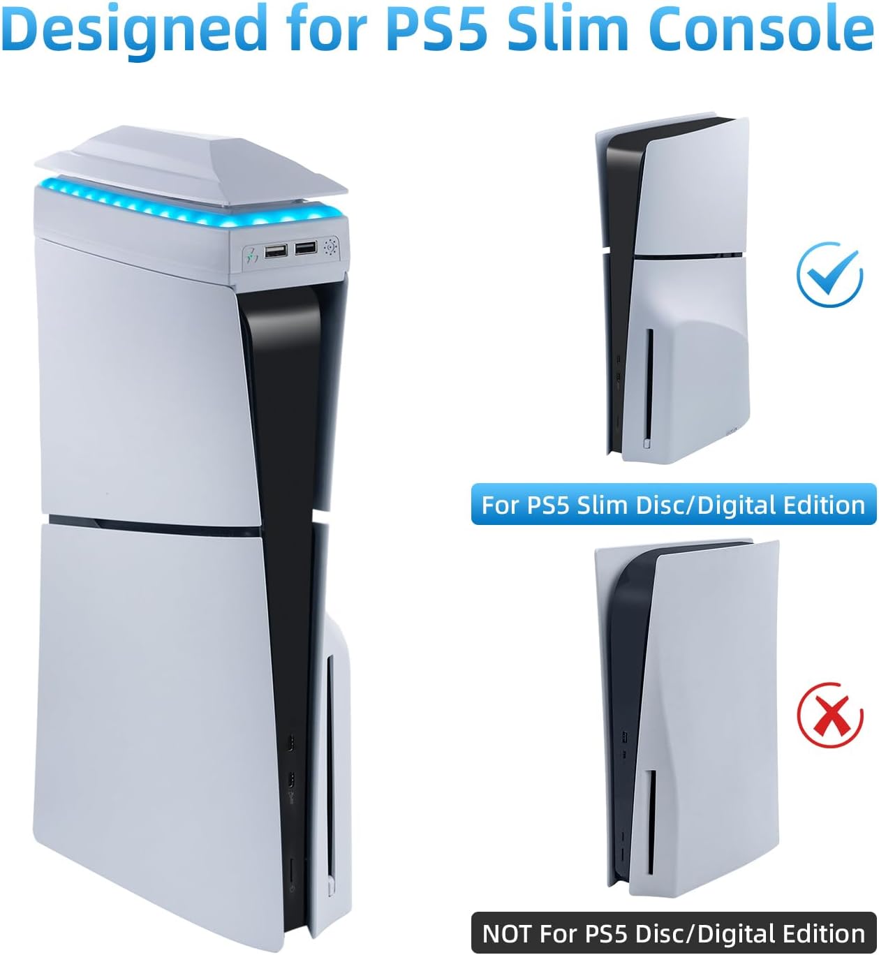 Thumbnail 2 de Station de refroidissement Mcbazel pour PS5 Slim (RGB, 3 vitesses) avec housse anti-poussière et ports USB 2.0