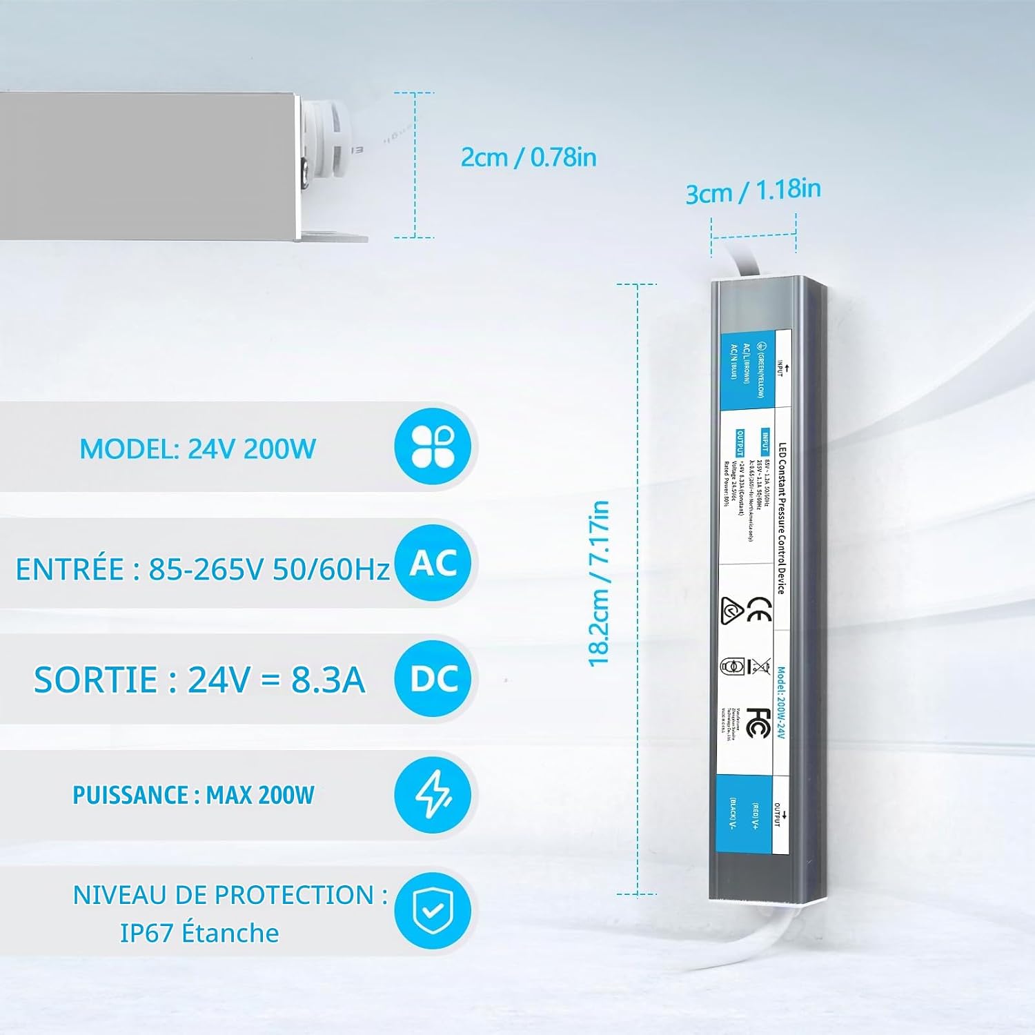 Detalle de SUCIKORIO 24 V 200 W led-transformator, IP67, 8,3 A en ultradun
