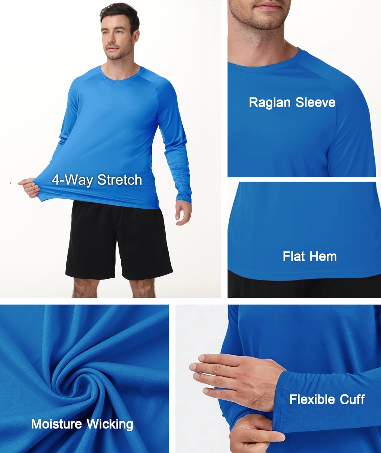 Detalle 2 de Mens Sun Shirt UPF 50+ UV Protection 5-Pack Long Sleeve Shirts for Outdoor Active Wear