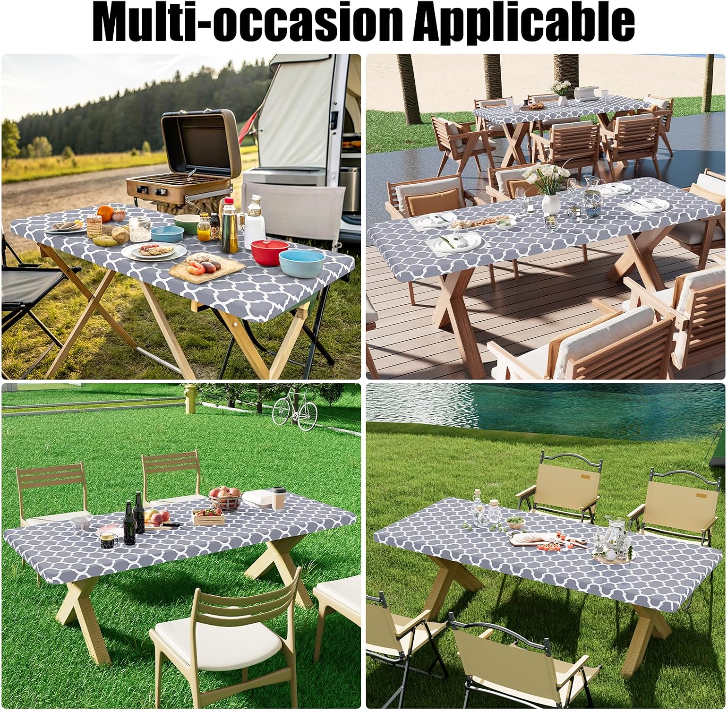 Thumbnail 5 de Smiry 2 Pack Rectangle Table Cloth 6 Foot (30" x 72"), Waterproof Elastic Fitted, Windproof & Washable Polyester