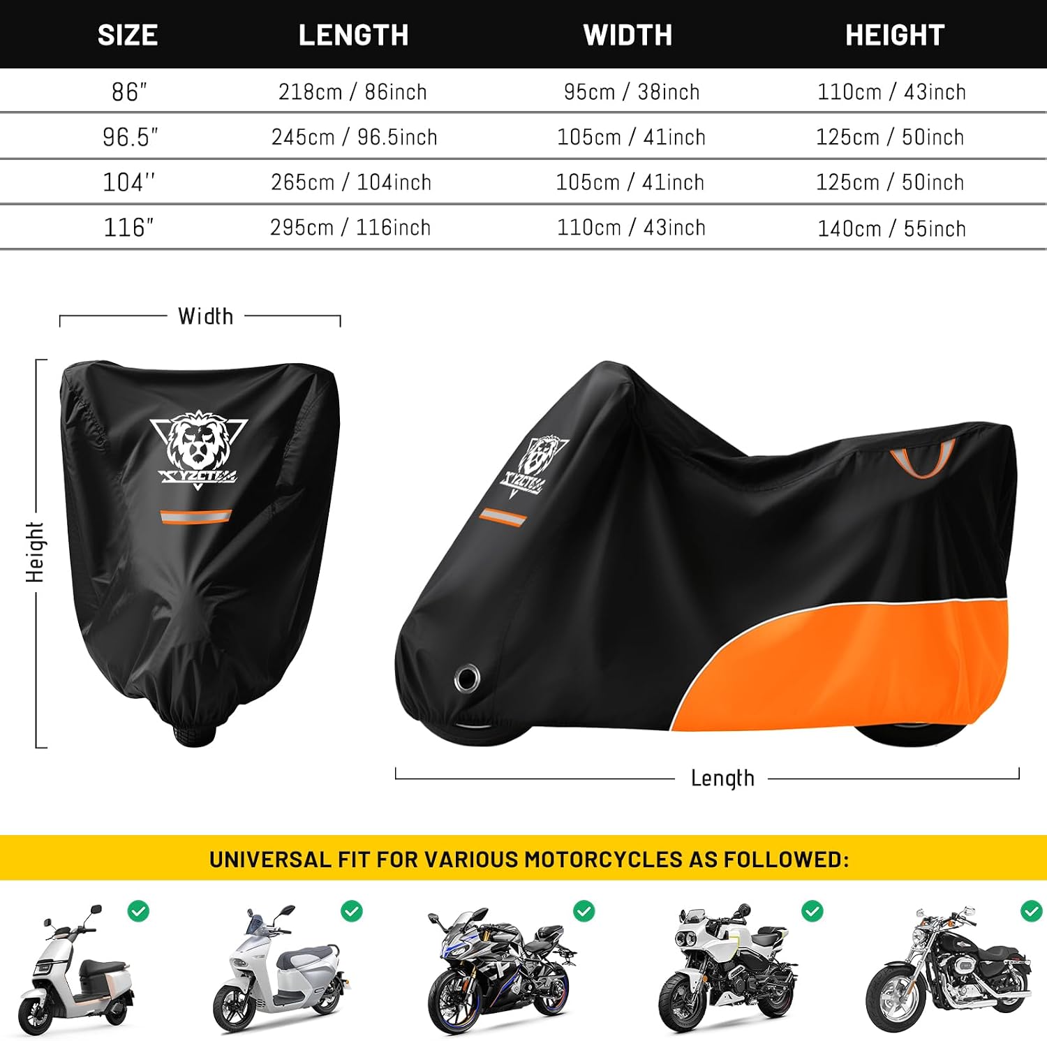 Thumbnail 6 de XYZCTEM Motorcycle Cover 116-Inch Fit