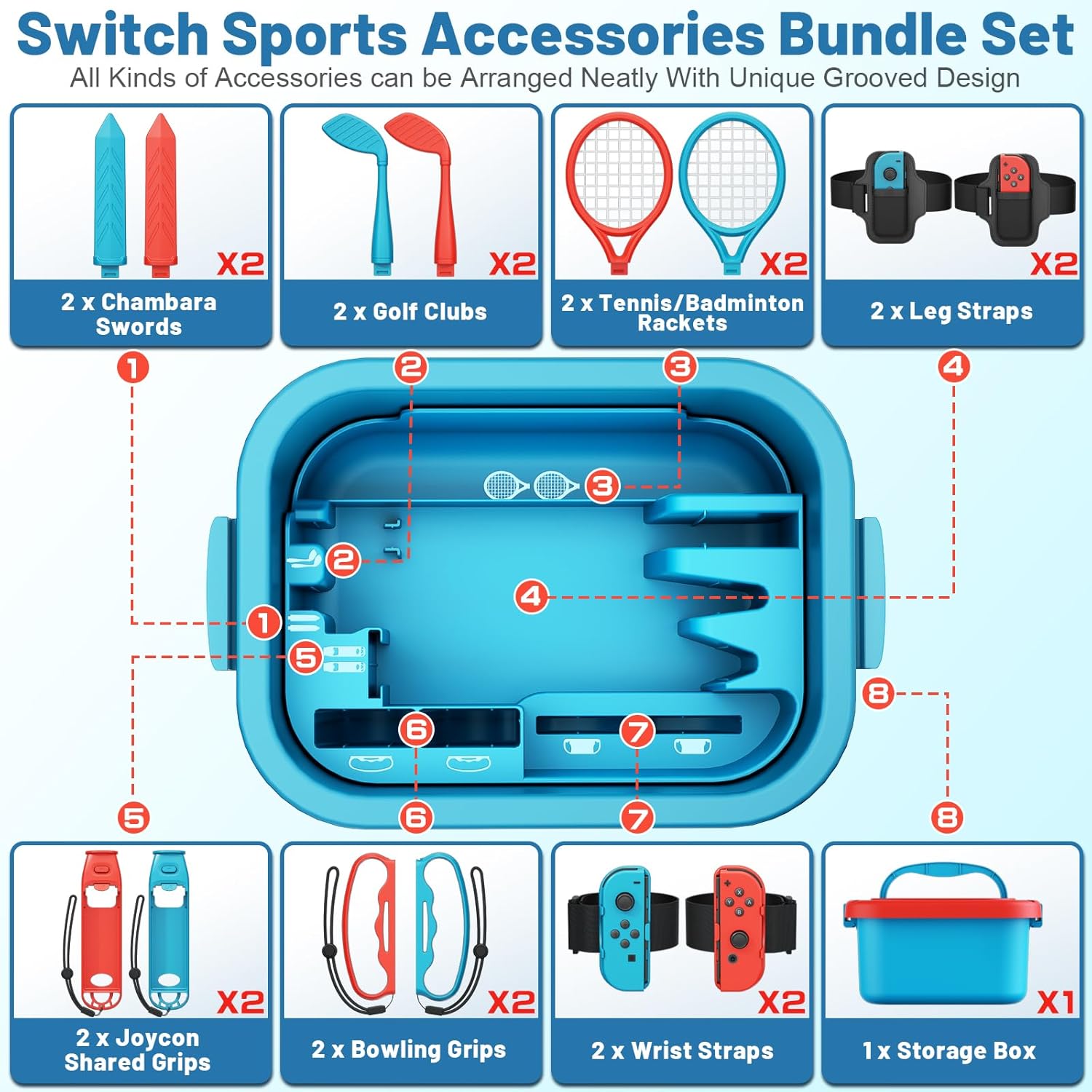 Detalle 2 de Deruitu 15-in-1 Switch Sports accessories bundle for Switch OLED