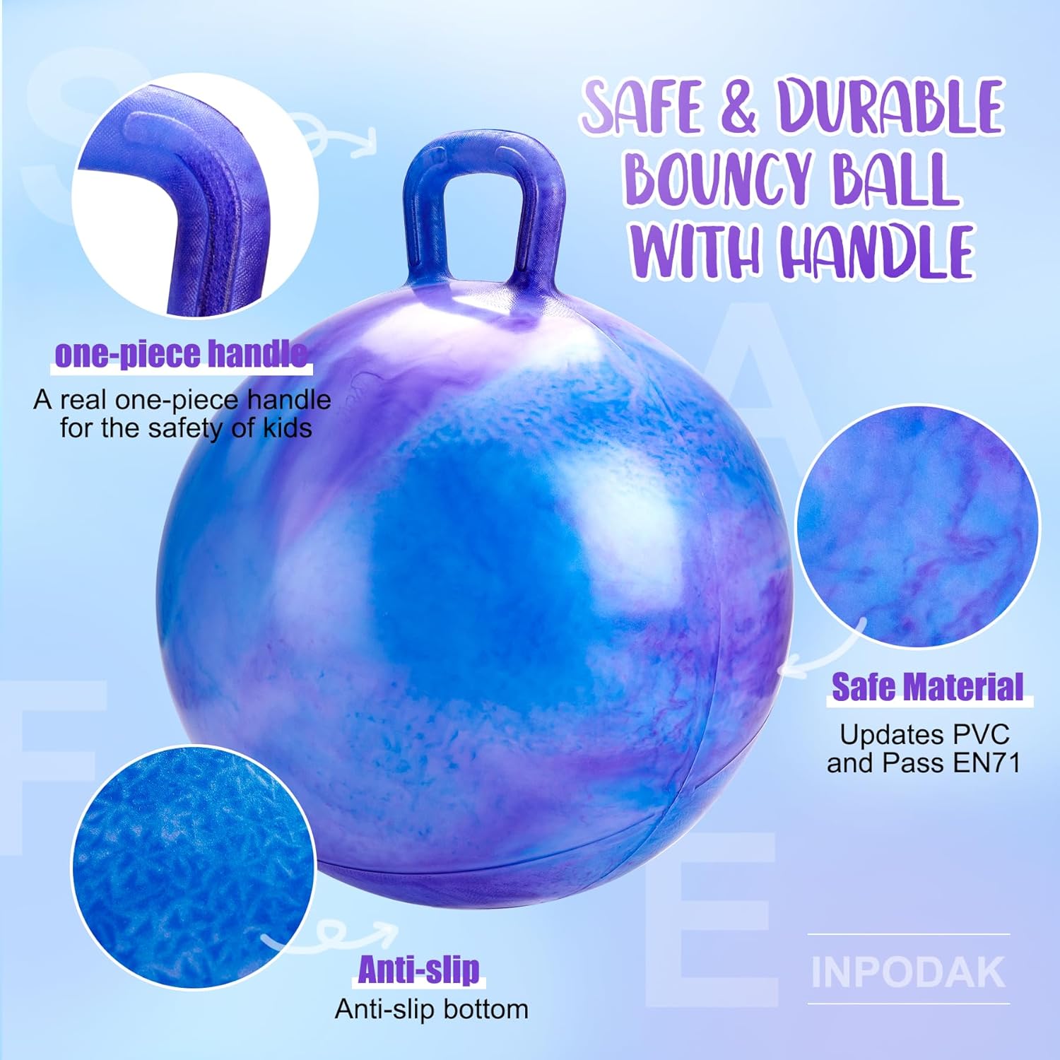 Thumbnail 3 de INPODAK Space Hopper for Kids – Glow-in-the-Dark 20 Inch Hopping Ball with Handle