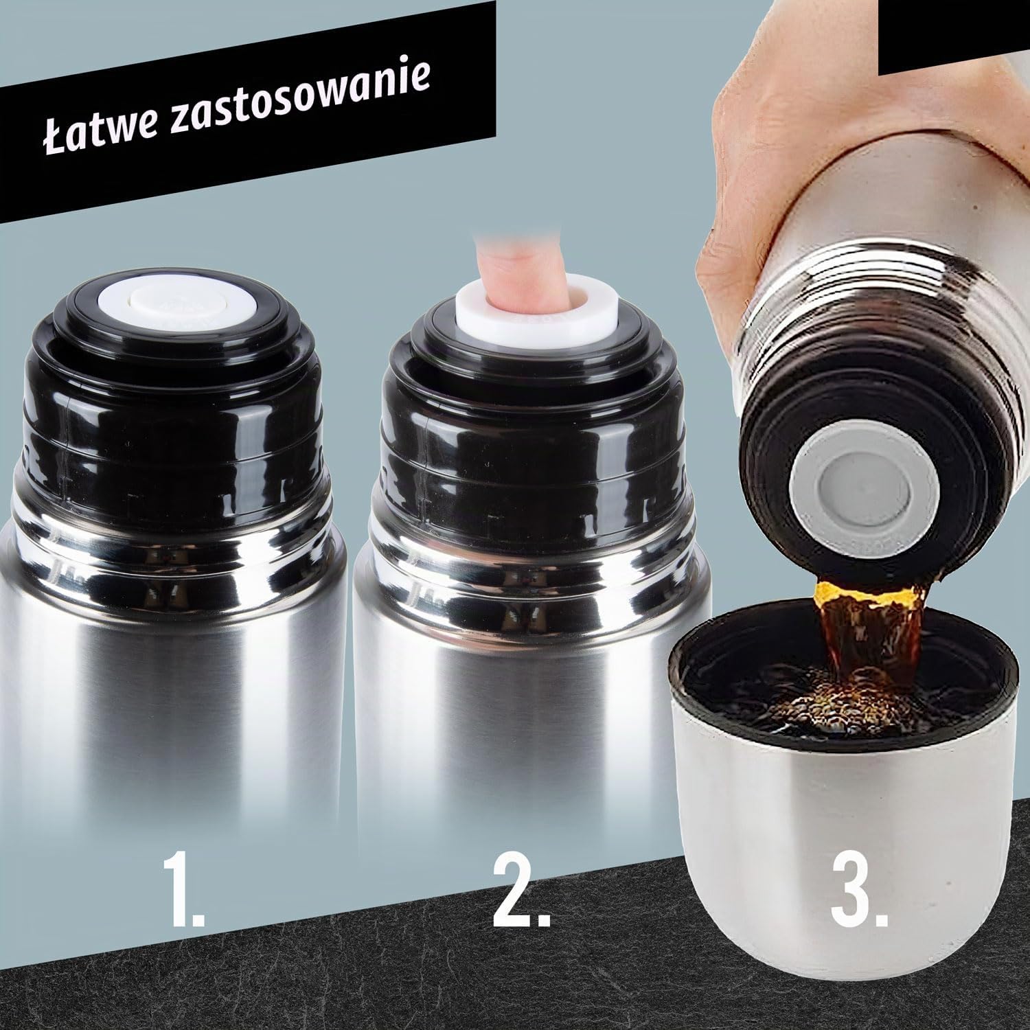 Detalle 2 de GOODS+GADGETS Kolba próżniowa – termos 1000 ml ze stali nierdzewnej z kubkiem