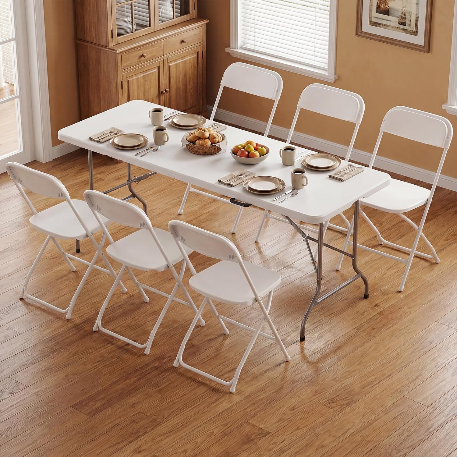 Thumbnail 6 de DUMOS DM-ZDZ6FT-ZDY6P-WT Folding Picnic Table Set, 6 Chairs, White