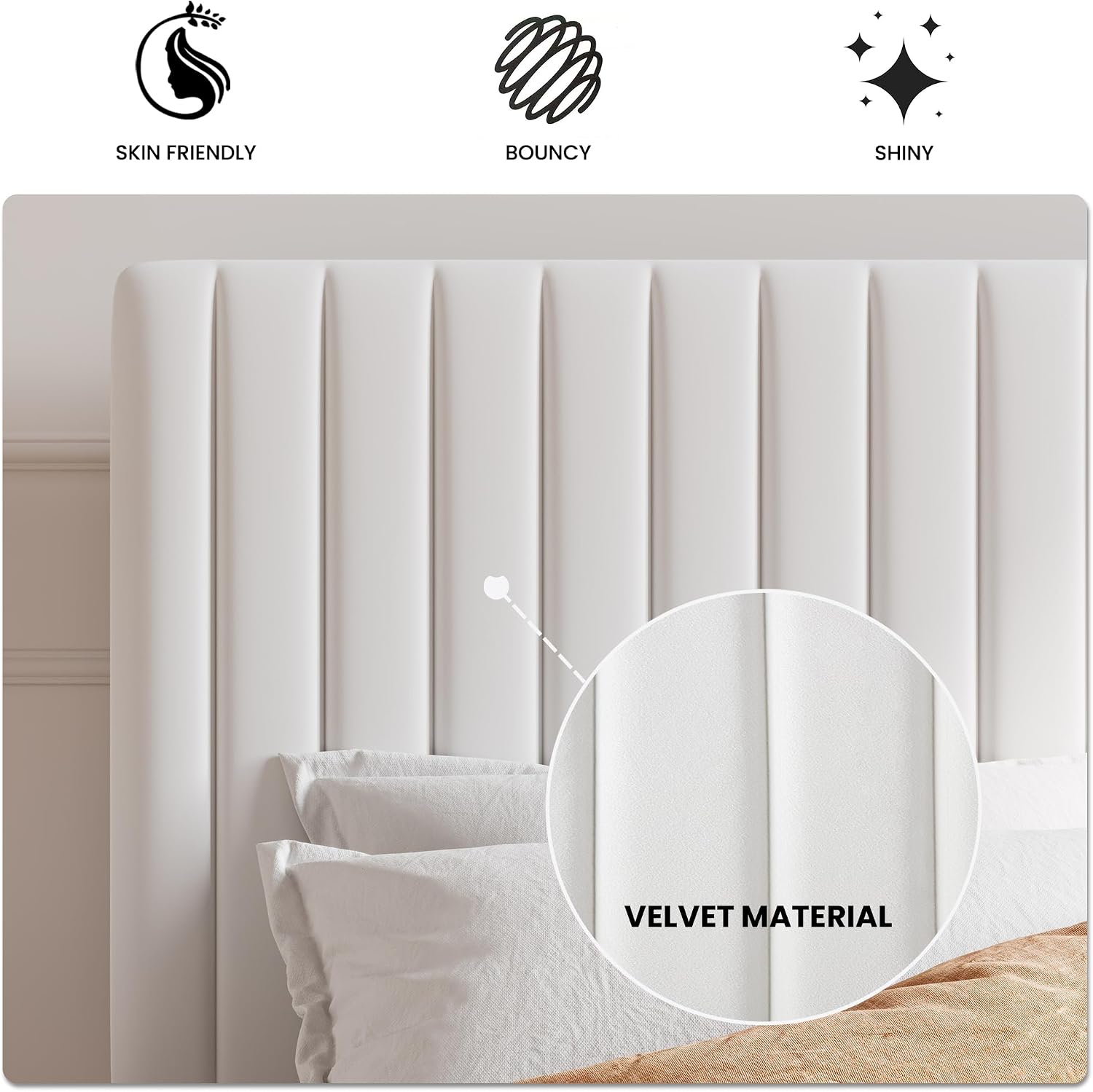 Detalle 2 de SHA CERLIN Upholstered Platform Bed Frame, Velvet