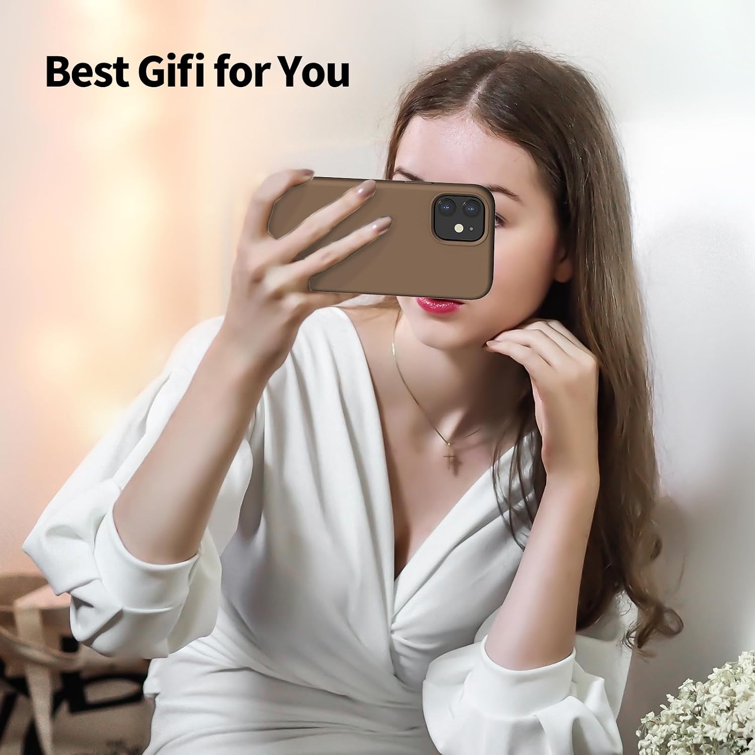 Thumbnail 6 de TAXXOE Liquid Silicone Case for iPhone 12 / 12 Pro (6.1") in Brown – ultra slim, shockproof, microfibre lined