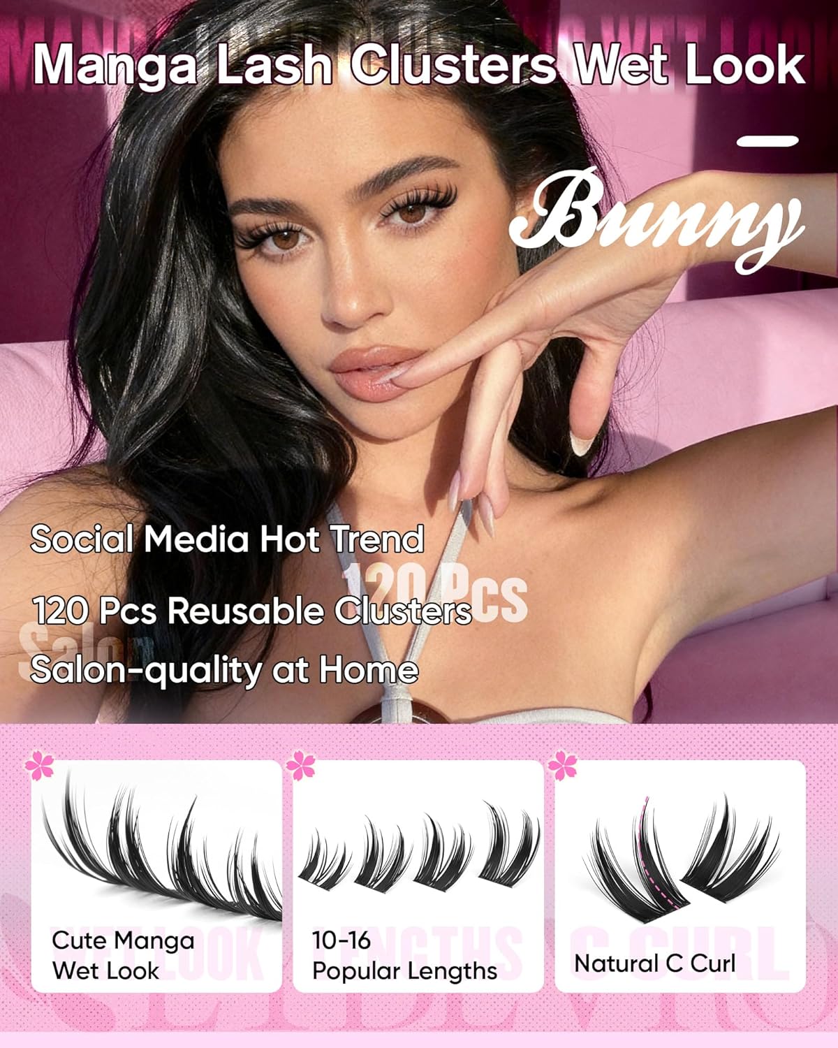 Detalle de EYDEVRO Manga Lash Clusters Kit Fairy Eyelash Extensions – Wet Look, 10-16mm