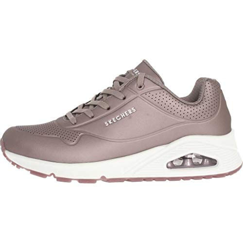 Detalle de Skechers Uno-Rose Bold Sneaker Damen – Silber (Pewter Duraleather Pew), Größe 36 EU