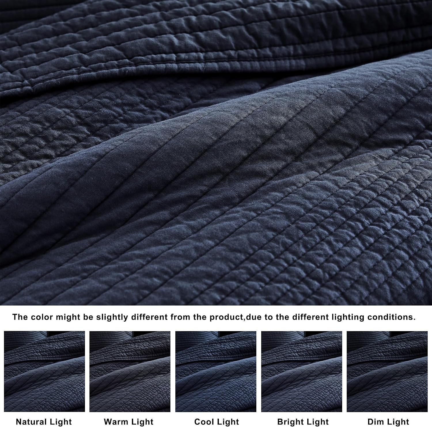 Detalle 2 de palassio Queen Striped Channel Quilt Set, 100% Cotton, Navy Blue