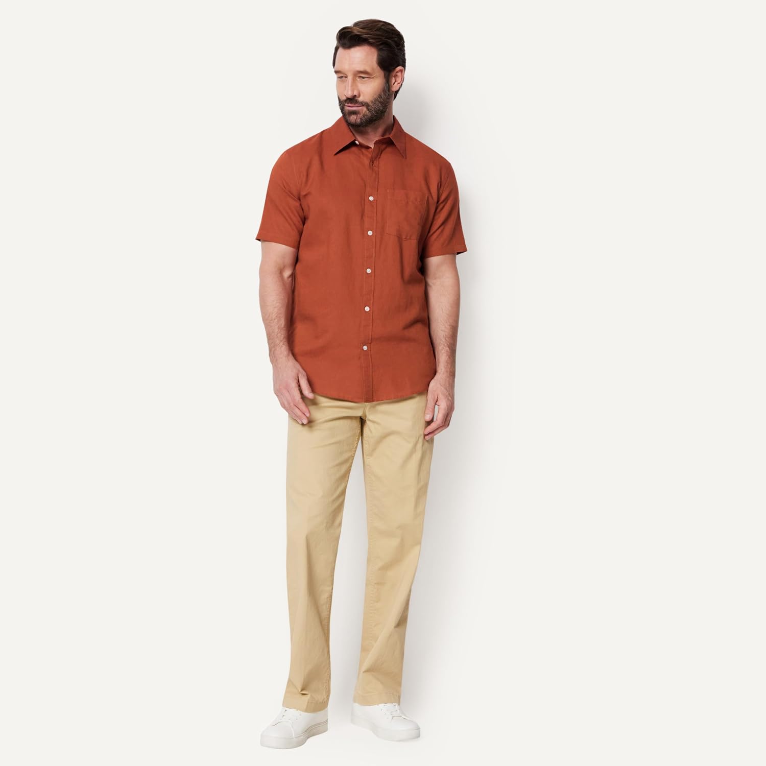 Detalle de Amazon Essentials Men's Regular-Fit Short-Sleeve Linen Shirt
