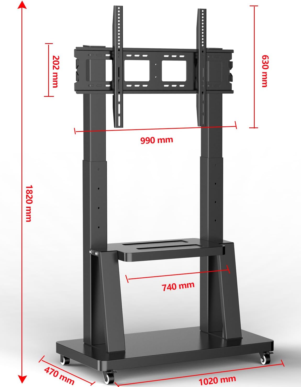 Detalle de JXMTSPW Mobile TV Stand on Wheels for 32–100 inch Displays