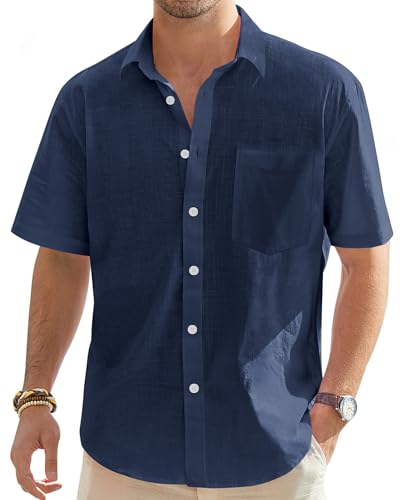 Detalle de J.VER Mens Linen Shirts Short Sleeve Summer Beach Casual Lightweight Cotton Regular Fit