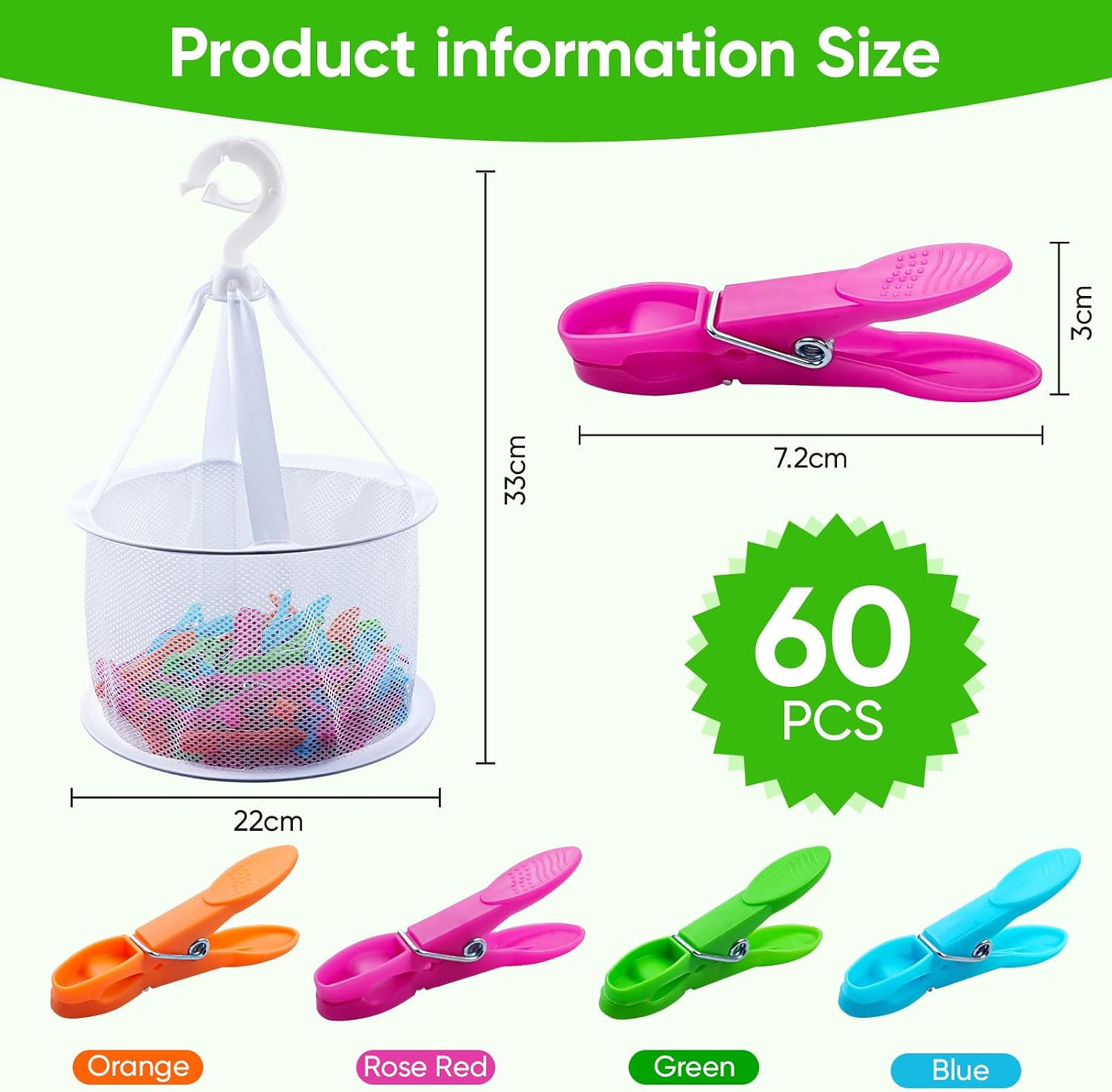 Detalle 2 de 60 Pack Clothes Pegs with Bag – Extra Strong, Windproof, Non-Slip Laundry Clips in 4 Colours