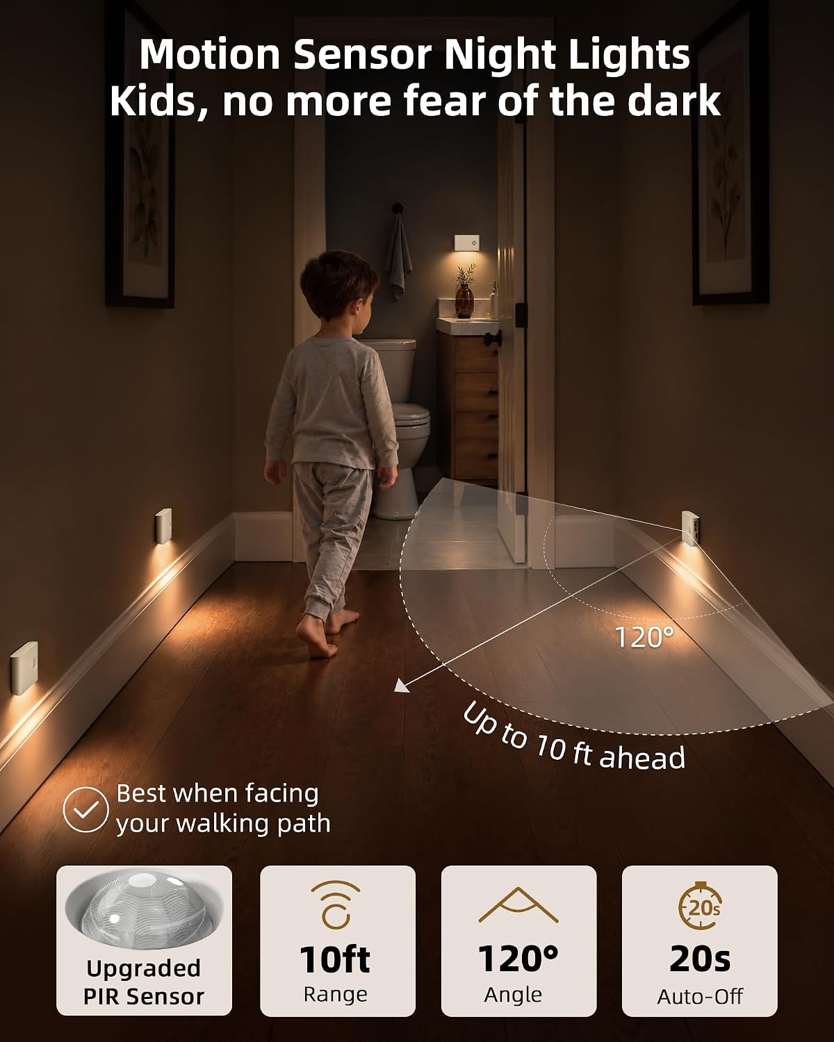 Detalle de EZVALO 8-Pack Motion Sensor Night Lights, Rechargeable 1500mAh, Warm White