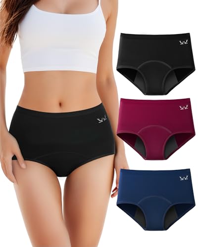 Detalle de TANSTC Culotte Menstruelle Coton – Absorption 60 ml, Taille haute (Lot 3) Noir/Marine/Rouge