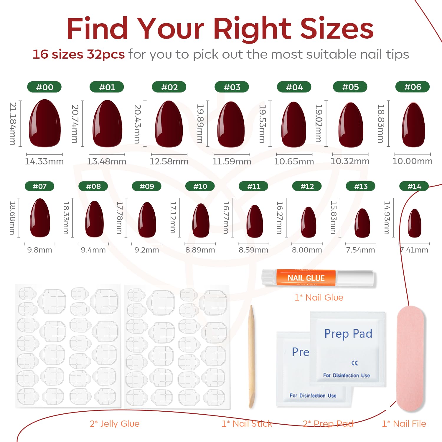 Thumbnail 3 de Modelones Dark Red Press On Nails 32 pcs