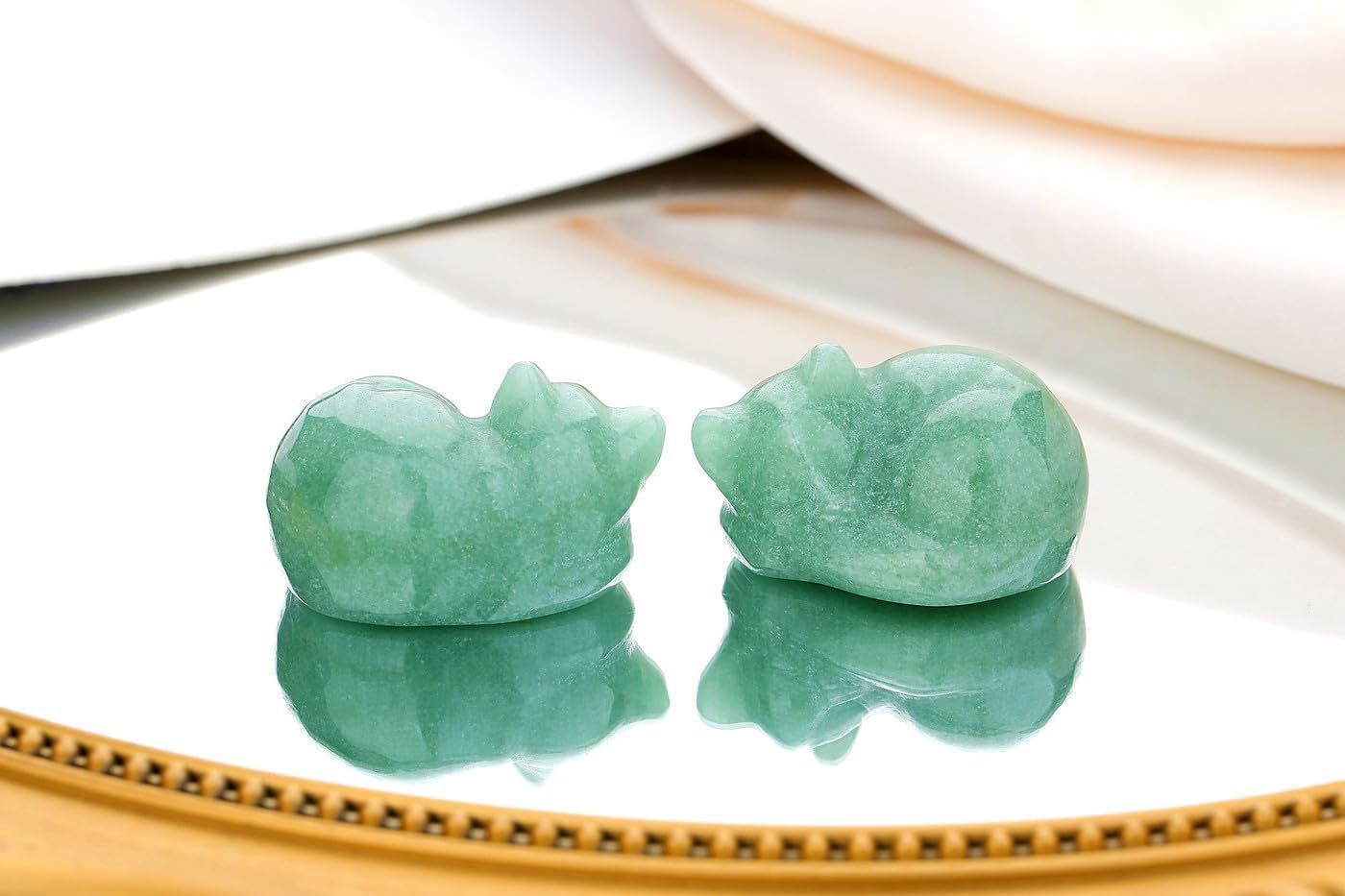 Detalle de XIANNVXI Green Sleeping Cat Ornament 38mm Aventurine Crystal Figurine