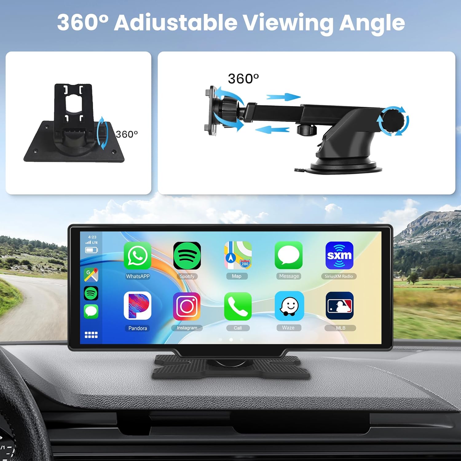 Thumbnail 6 de 10.26-Inch Portable CarPlay Screen with Wireless CarPlay & Android Auto for 7V–32V Vehicles