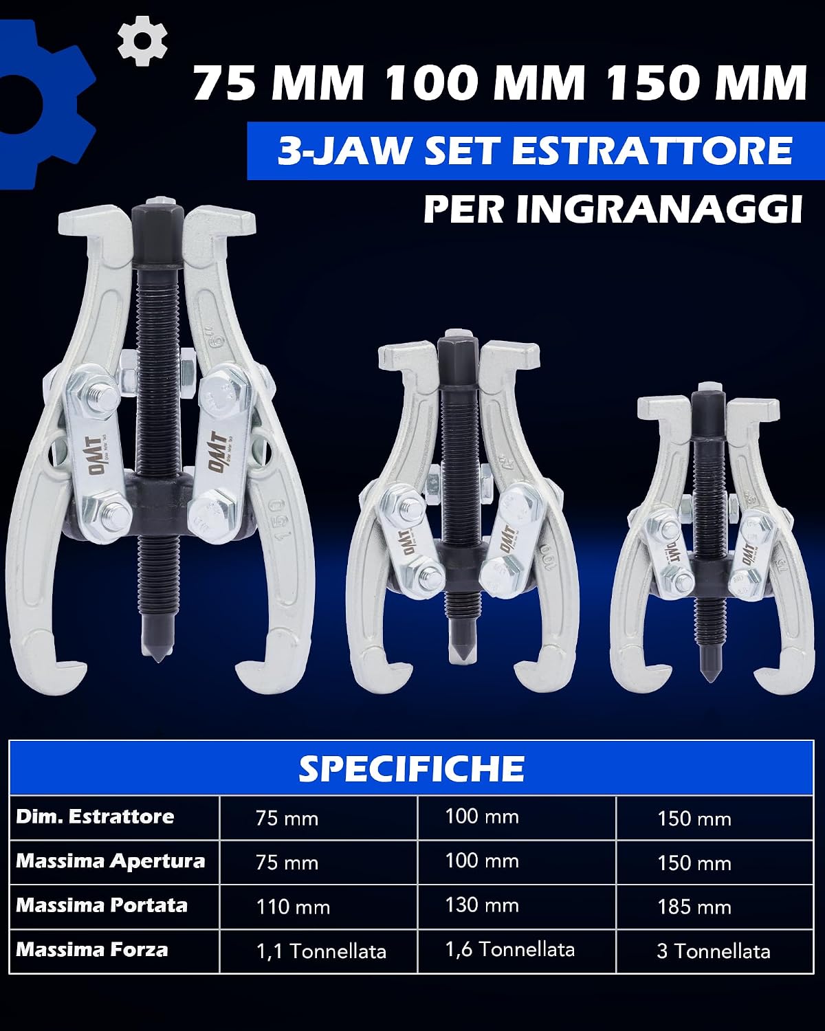 Thumbnail 1 de Orion Motor Tech: Estrattori per Ingranaggi a 3 Ganasce 75/100/150 mm – Set universale per cuscinetti, pulegge e volano
