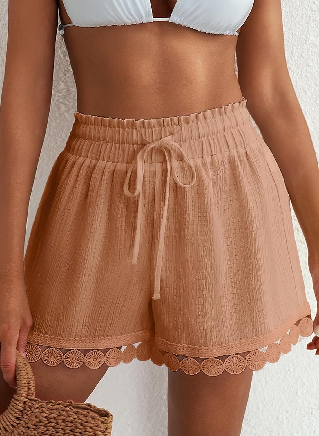 Detalle de Dokotoo Women’s Shorts: Summer Casual Loose Elastic Waist Drawstring Lace Boho Beach Cover Up Shorts