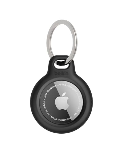 Detalle de Belkin Llavero AirTag: Funda resistente a arañazos con frontal abierto y bordes elevados (Negro)