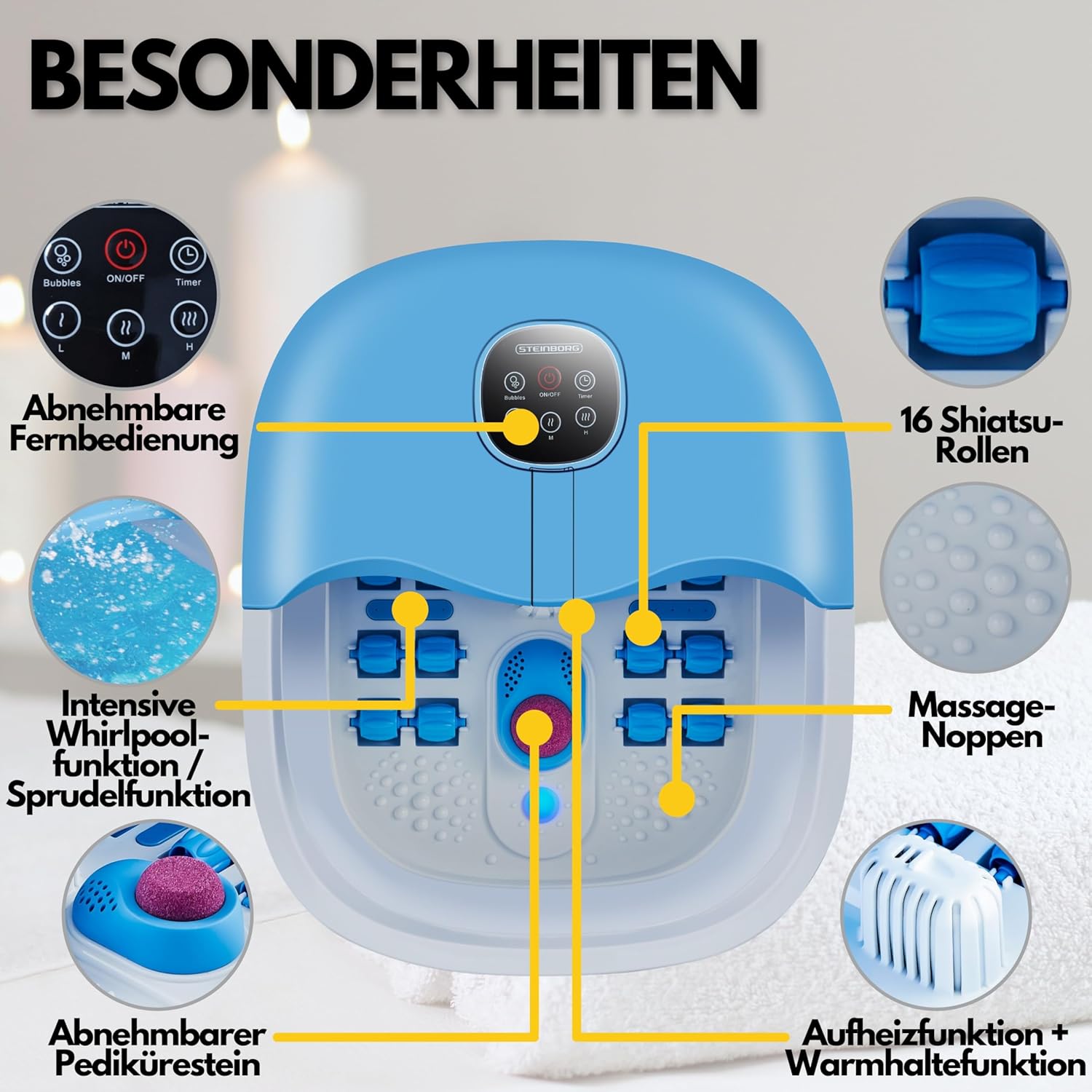 Thumbnail 1 de Fußsprudelbad mit Massage und Heizfunktion – 24 Shiatsu-Rollen, klappbar, Fernbedienung