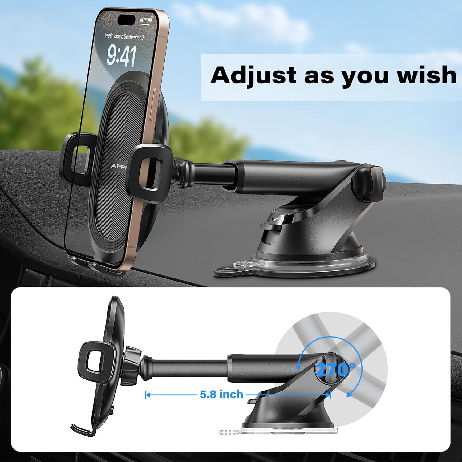 Detalle de APPS2Car Car Phone Holder: 360° Dashboard or Windscreen Mount with Suction