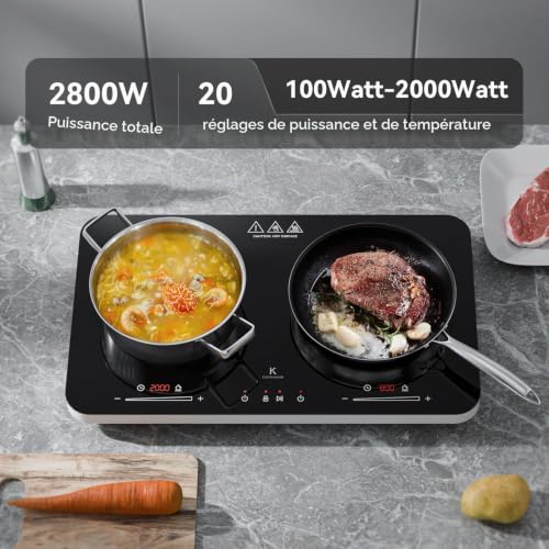 Detalle de COOKNANO Plaque à Induction Double 3600W – Contrôles indépendants et minuterie 6h