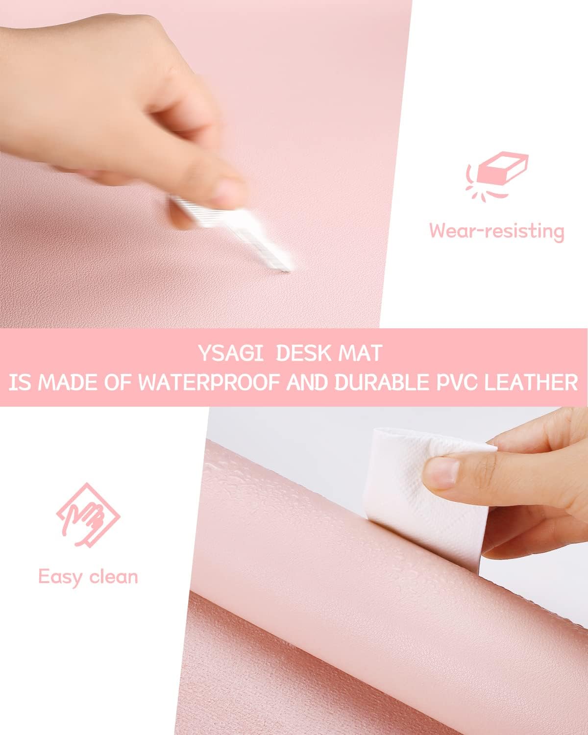 Thumbnail 4 de YSAGi Non-Slip Waterproof Desk Pad (120 x 60 cm) – Ultra-thin pink PVC leather desk protector