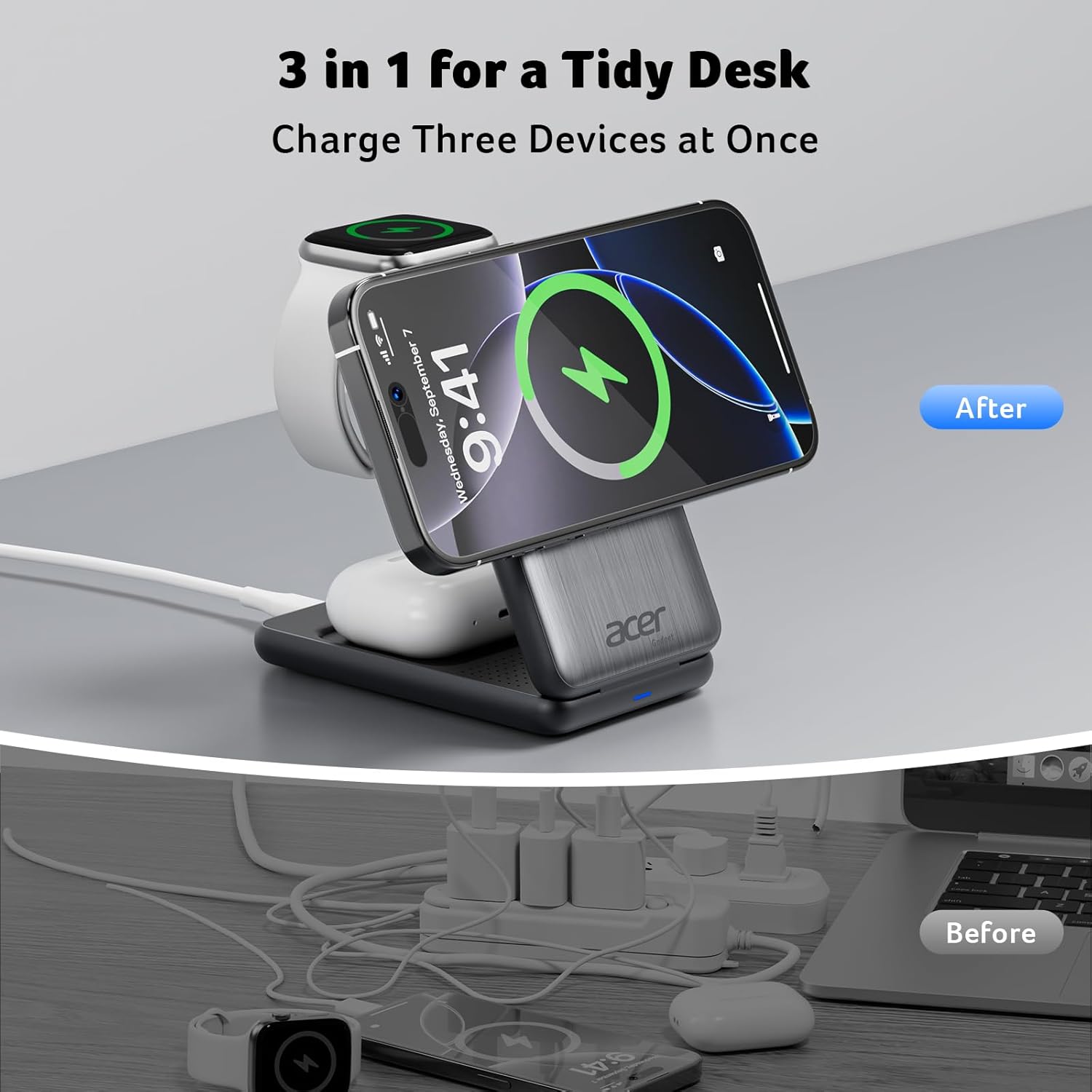 Thumbnail 1 de Acer 3-in-1 Charging Station 15W MagSafe for iPhone