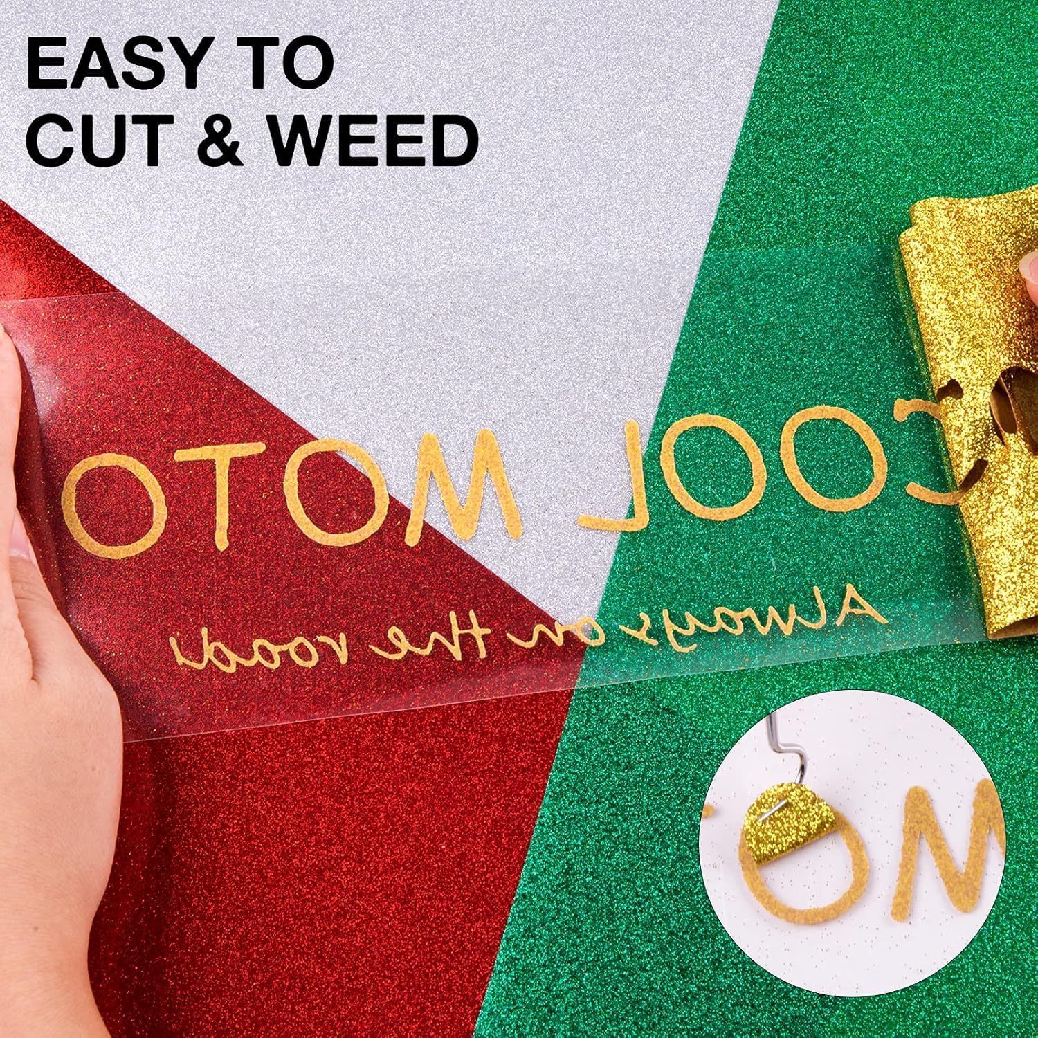 Thumbnail 3 de HTVRONT Gold Glitter HTV Vinyl for Shirts 10" x 8ft